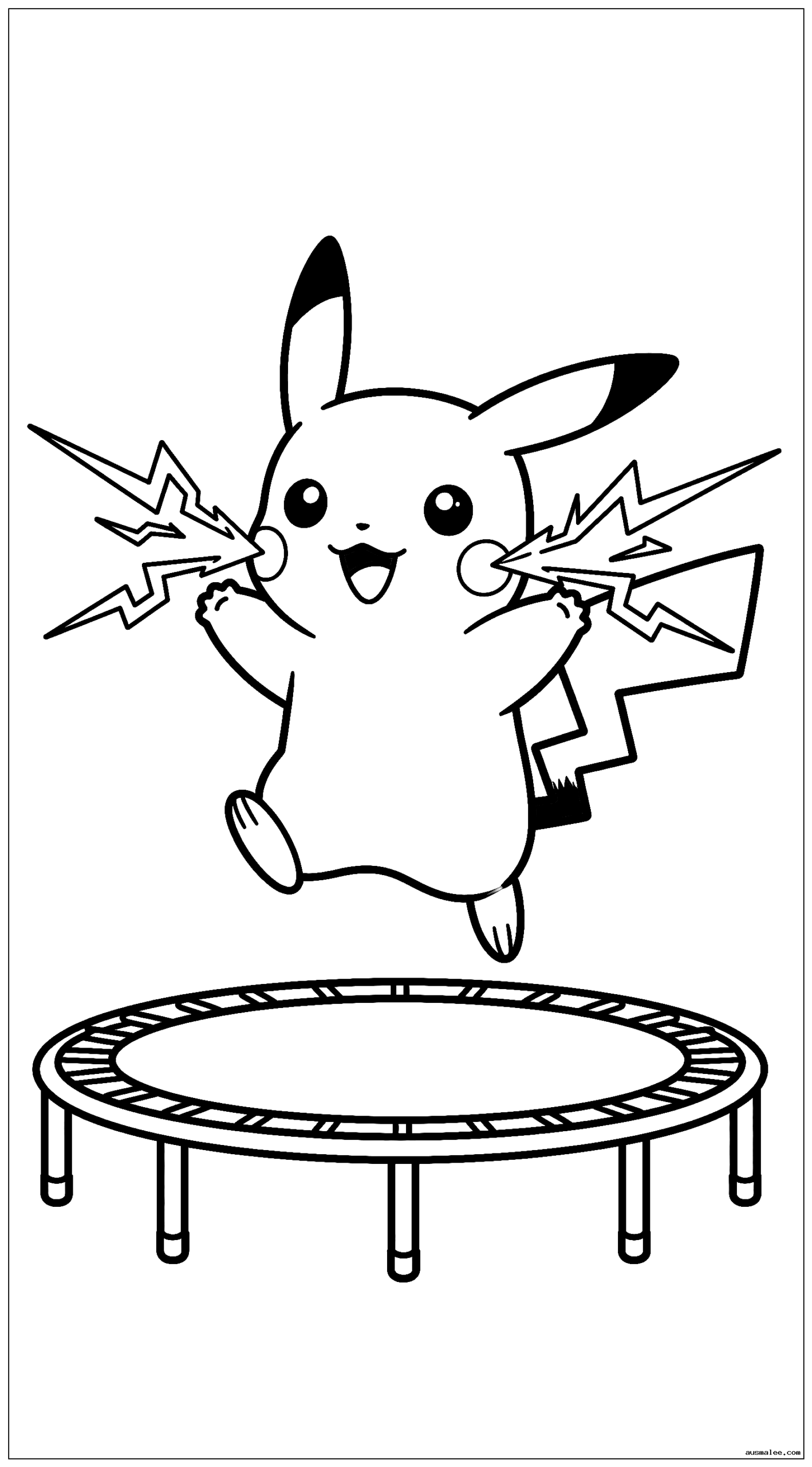 Baby Pikachu führt einen kleinen Donnerschlag aus, während es auf einem Trampolin springt