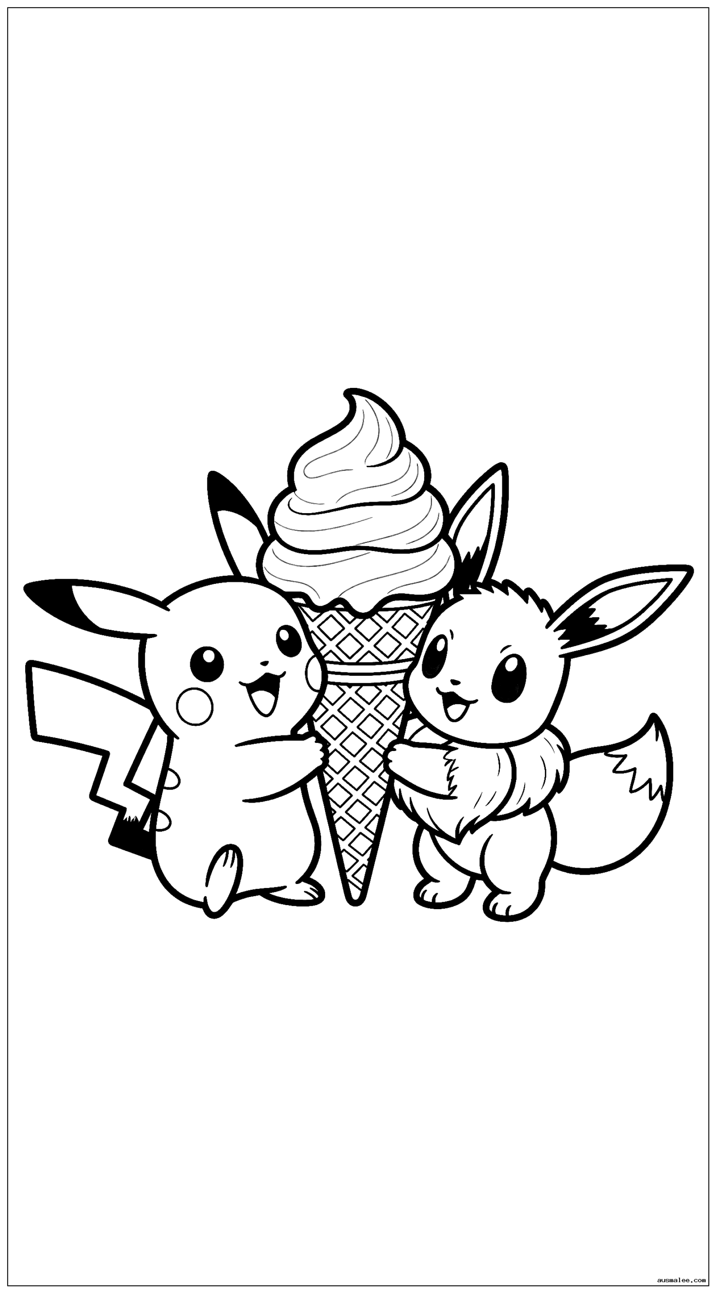 Baby Pikachu und Baby Evoli teilen sich gemeinsam eine große Eistüte