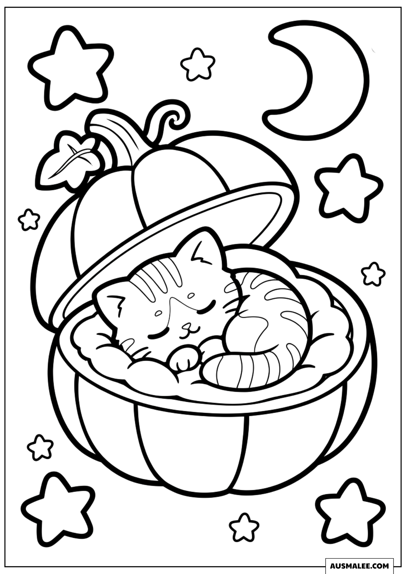 Tricolor Cat Sleeping Soundly Coloring Pages