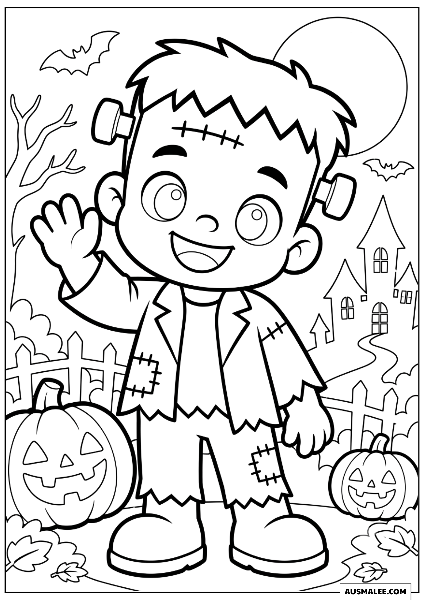 Frankenstein-Monster winkt Ausmalbild
