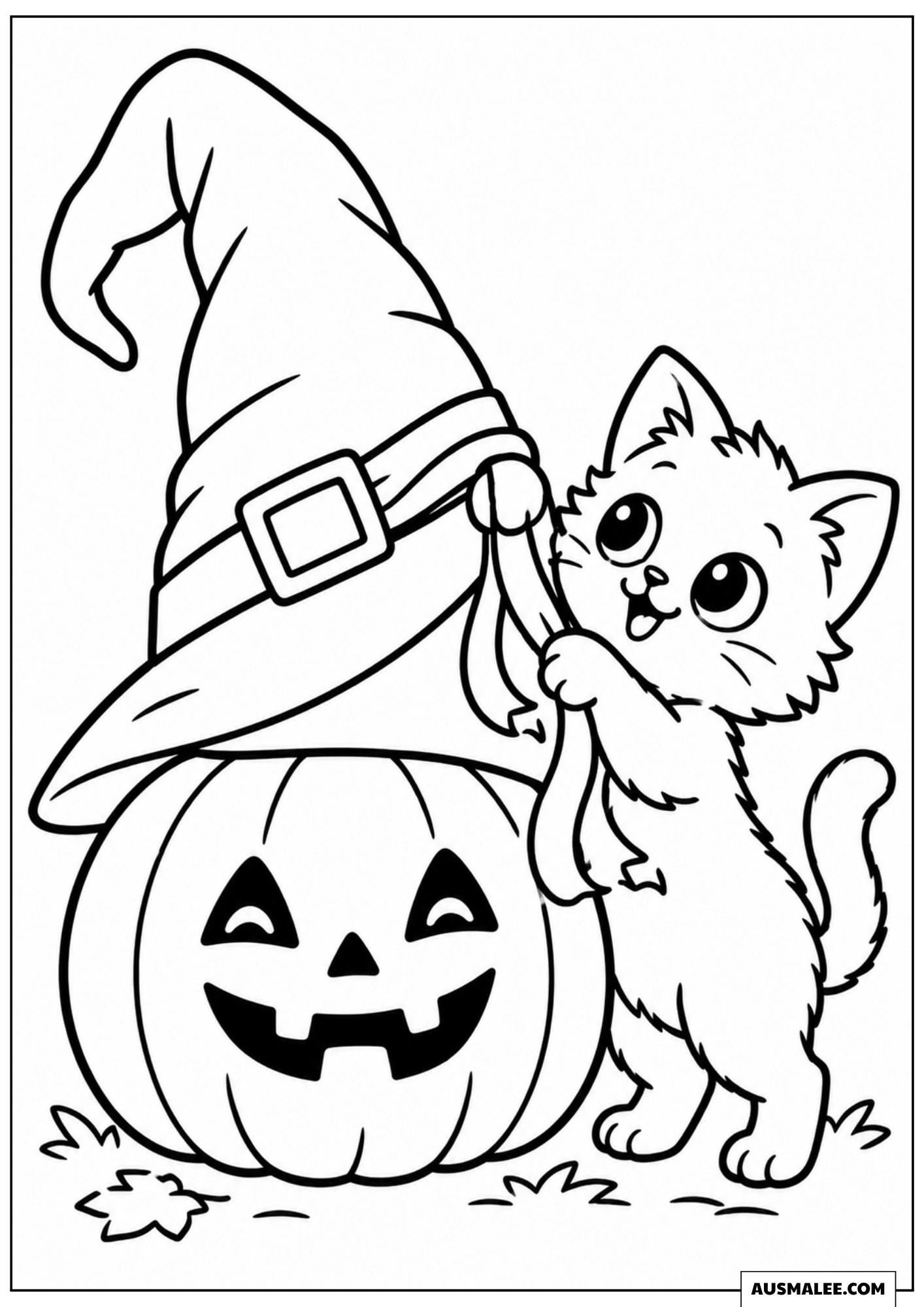Tabby Cat Batting at Hat Ribbon Coloring Pages