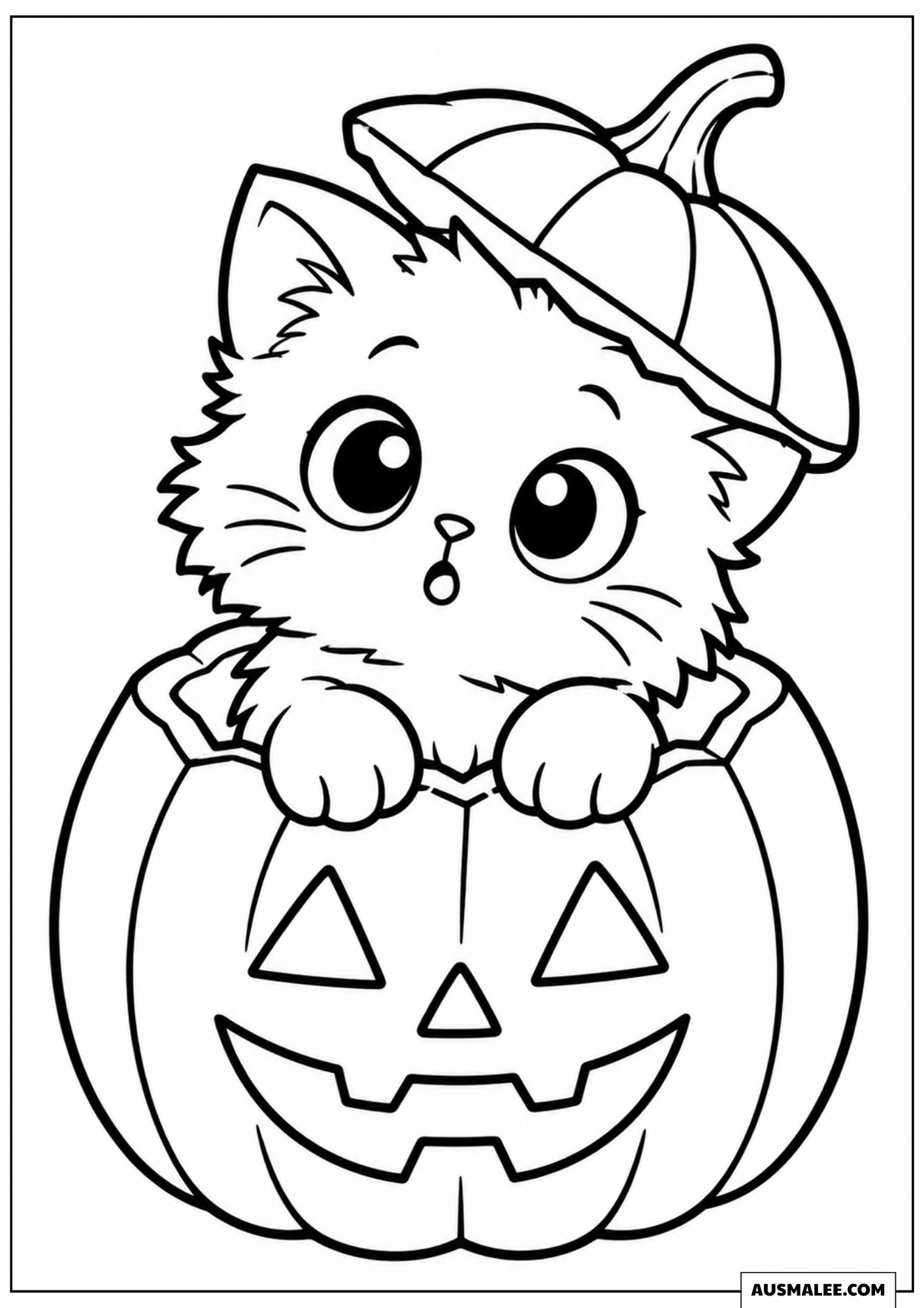 Little Kitten Climbing Out of Pumpkin Coloring Pages