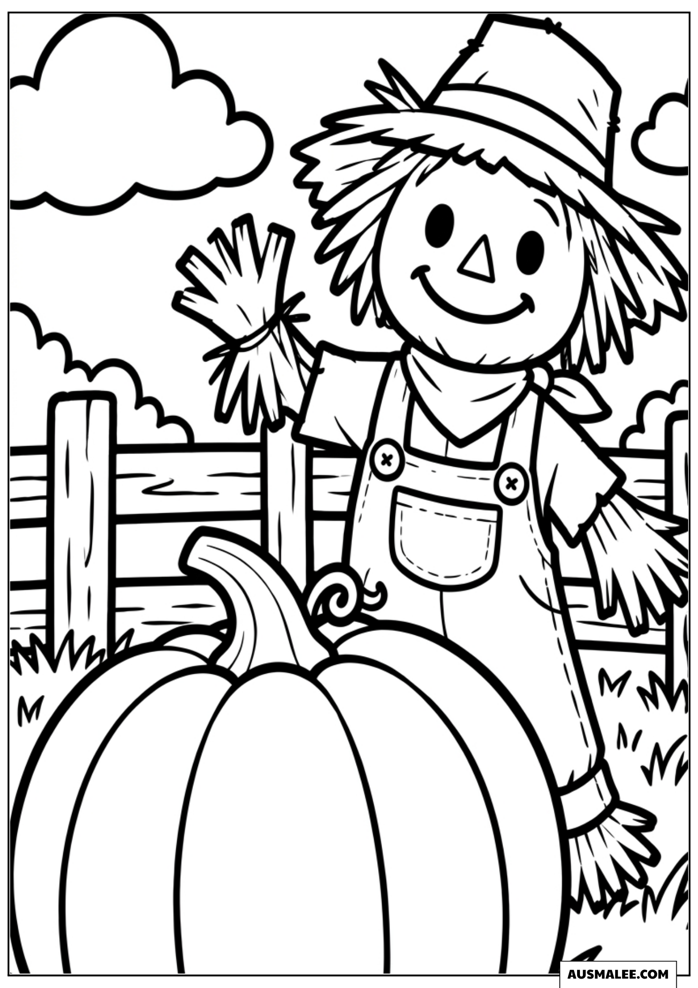 Smiling Scarecrow Waving Friendly Coloring Pages