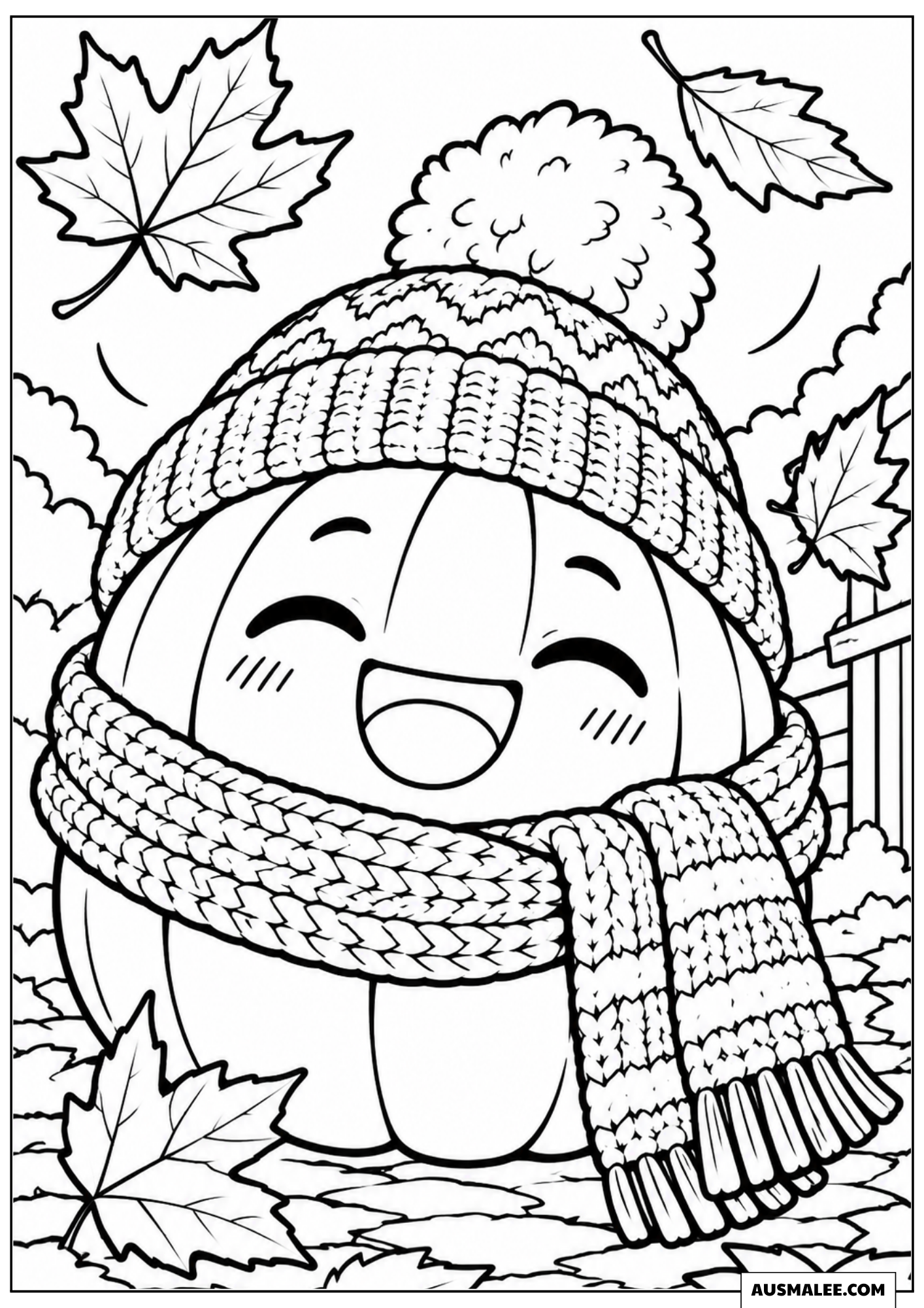 Smiling Pumpkin with Wool Hat Coloring Pages