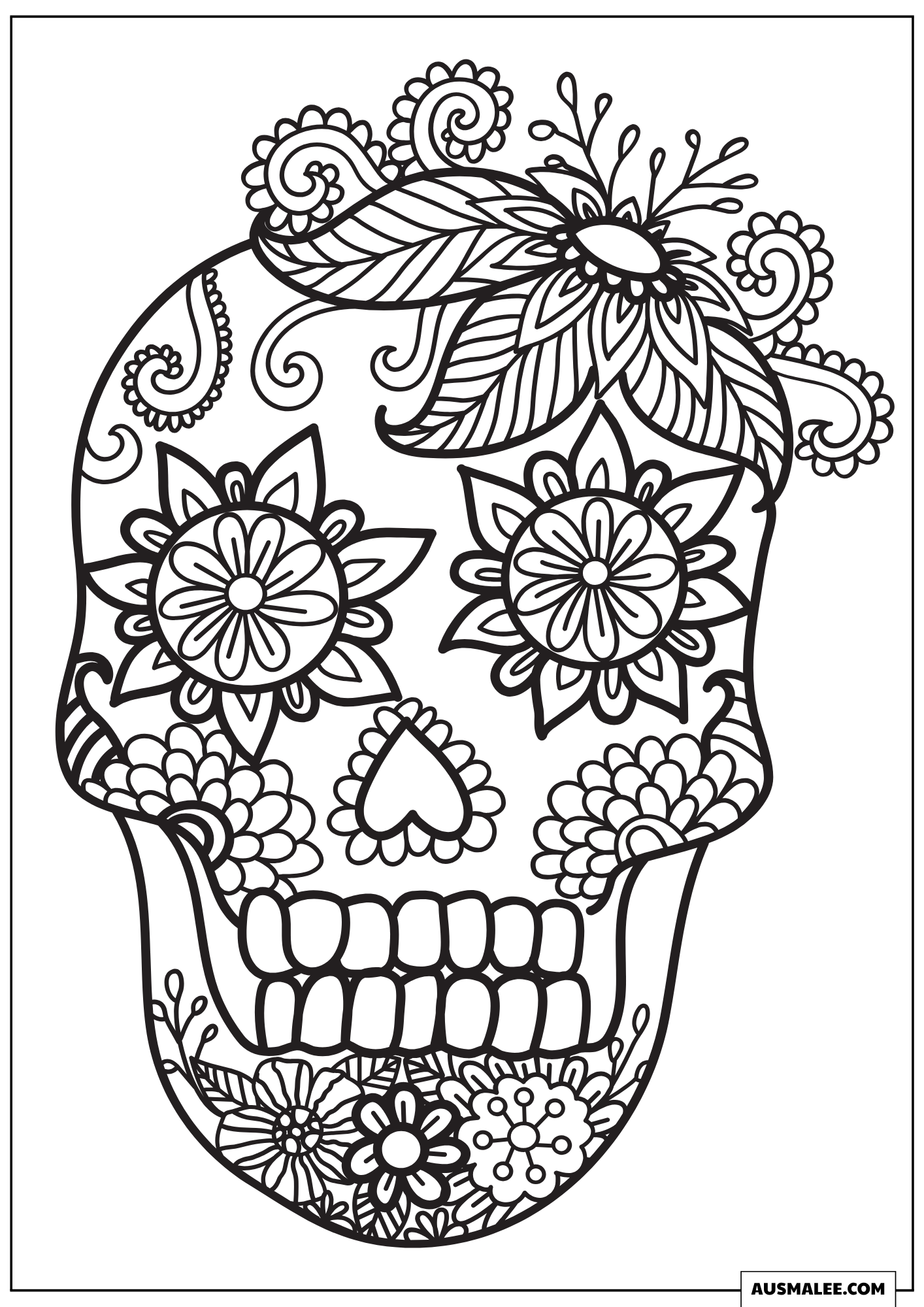 Leuchtender Mandala-Totenkopf Ausmalbild