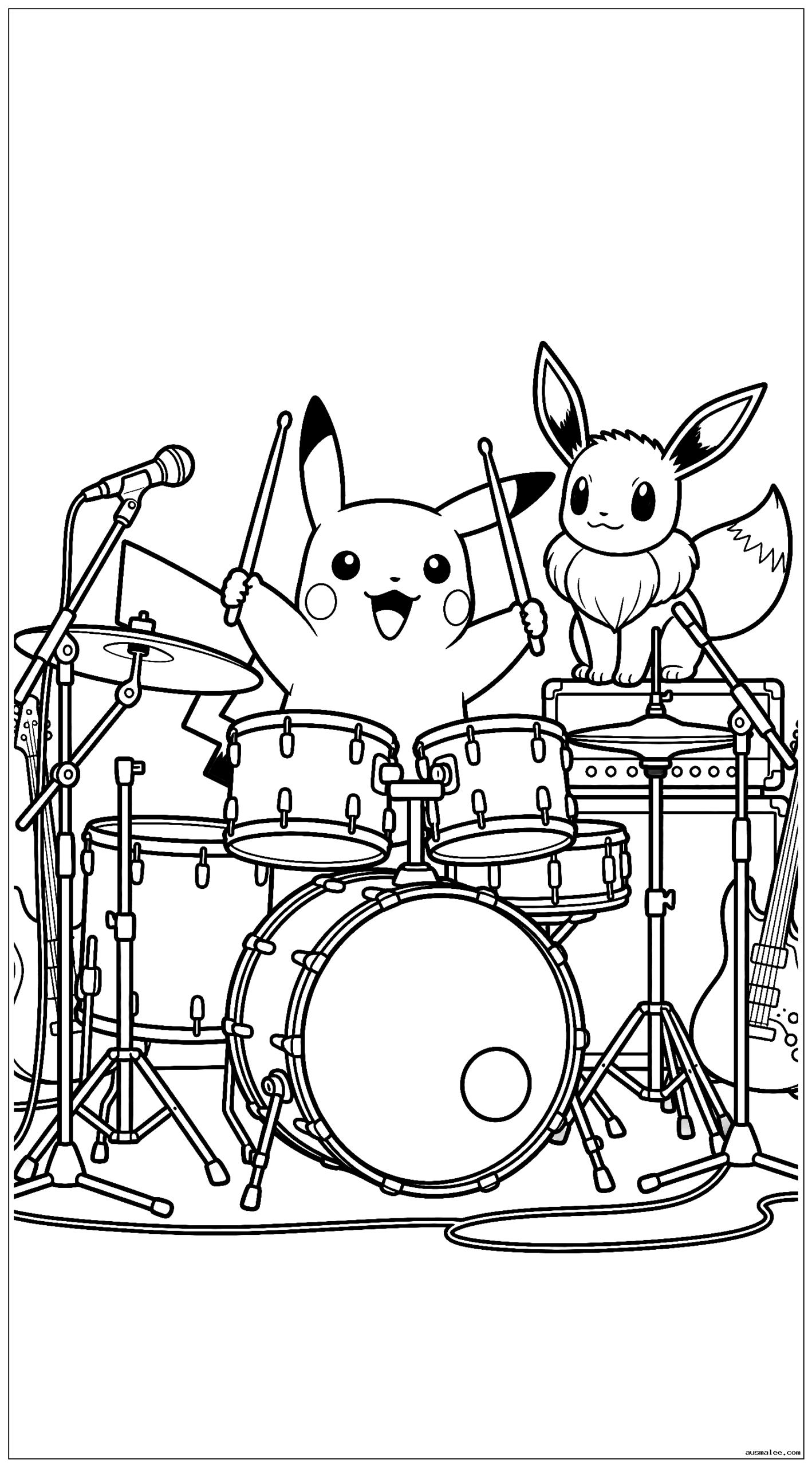 Pikachu spielt Schlagzeug in einer Rockband