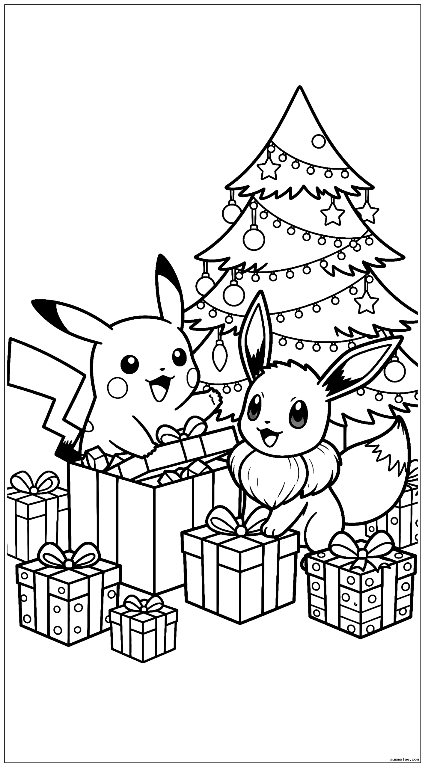 Pikachu und Evoli öffnen Geschenke am Weihnachtsmorgen