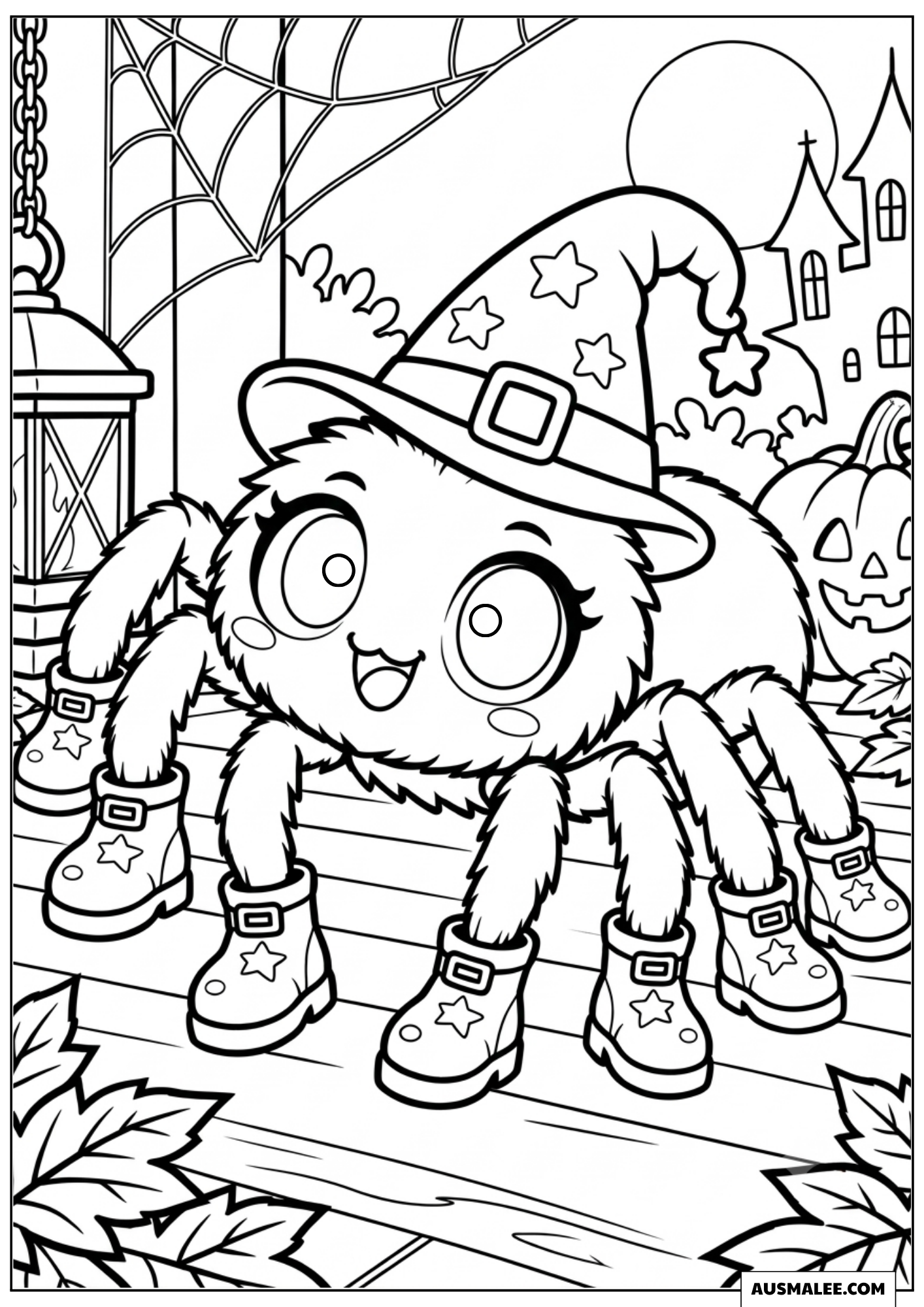 Spinne mit bunten Schuhen Ausmalbild