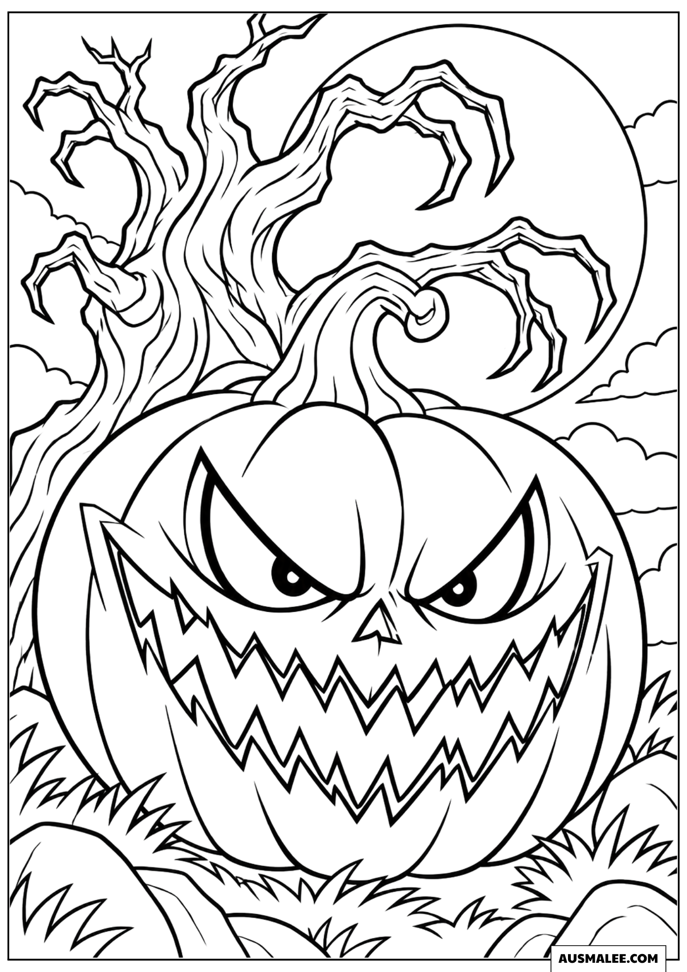 Creepy Pumpkin with Wide Grin Coloring Pages
