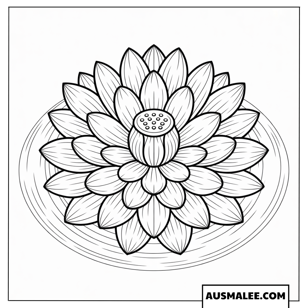 Ausmalbild Blühende Lotusblume auf dem Wasser