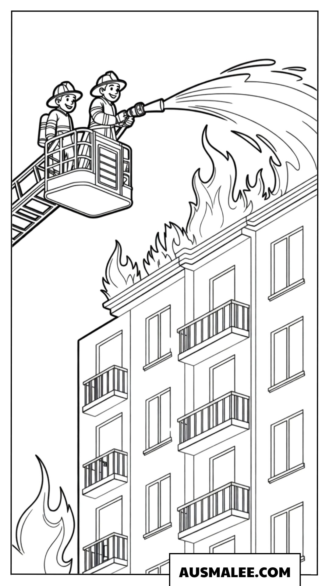 Ausmalbild Brandbekämpfung am Hochhaus