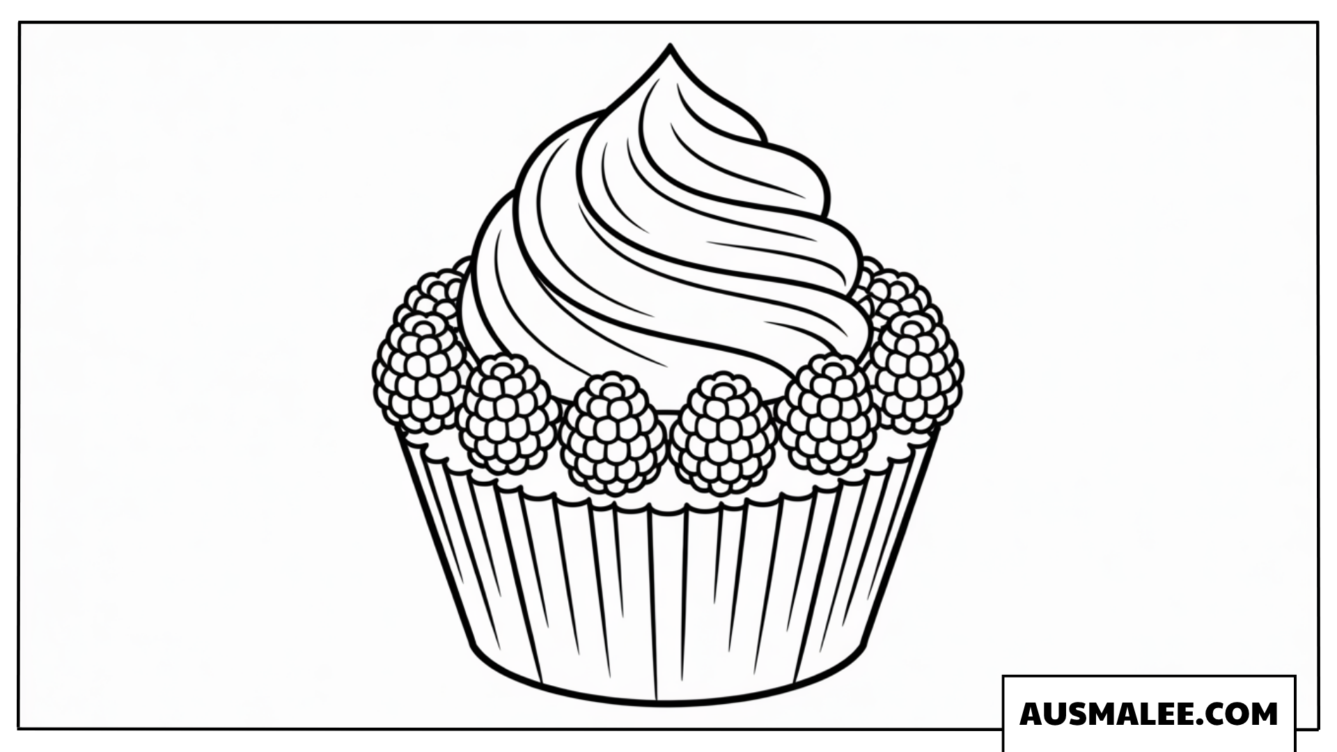Ausmalbild Cupcake mit Himbeeren