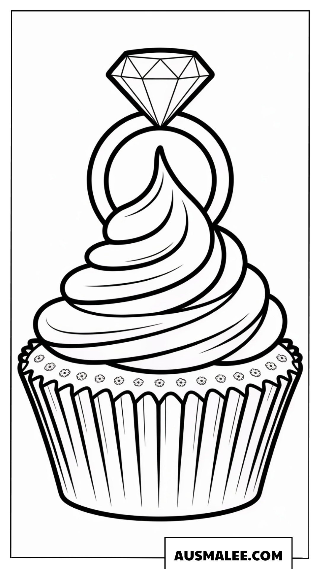 Ausmalbild Cupcake mit einem Diamant-Verlobungsring