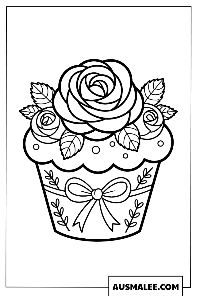 Ausmalbild Cupcake mit einer Schleife