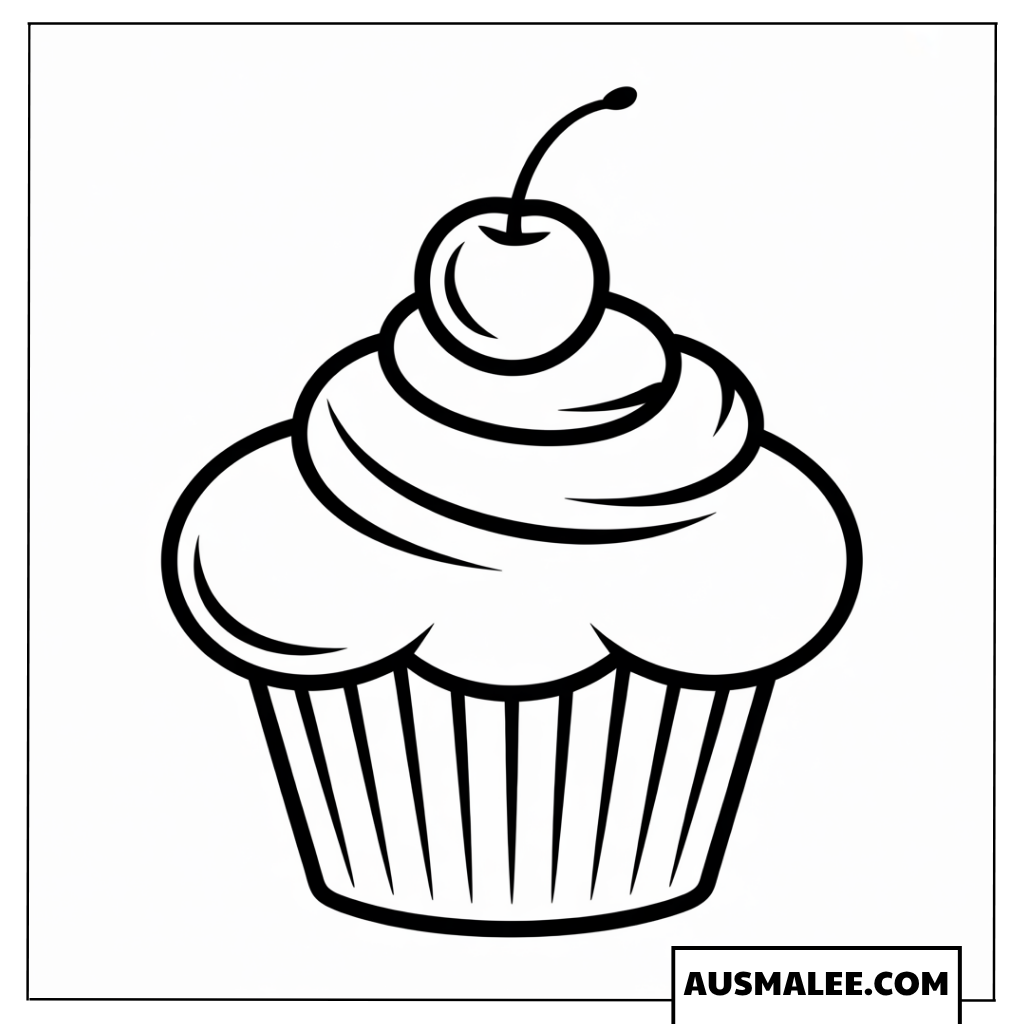 Ausmalbild Cupcake mit spiralförmigem Cremehäubchen