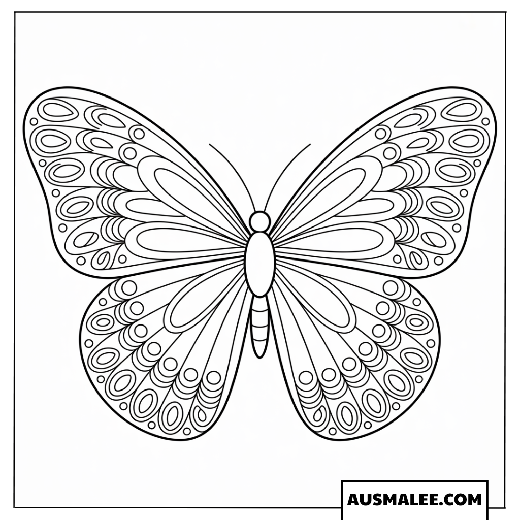 Ausmalbild Detaillierter Schmetterling im Kreisstil