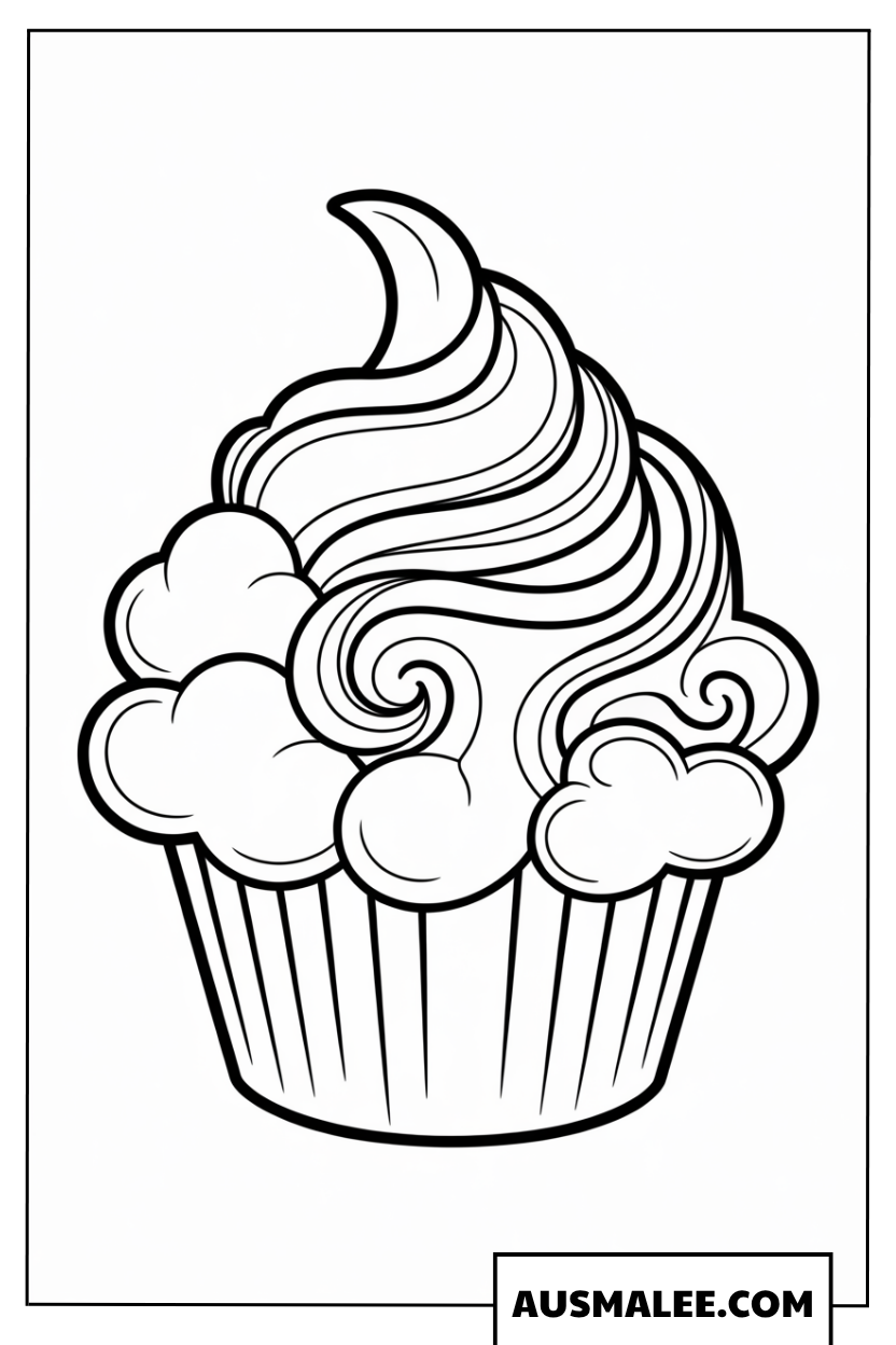 Ausmalbild Einhorn-Cupcake mit Wolkencreme
