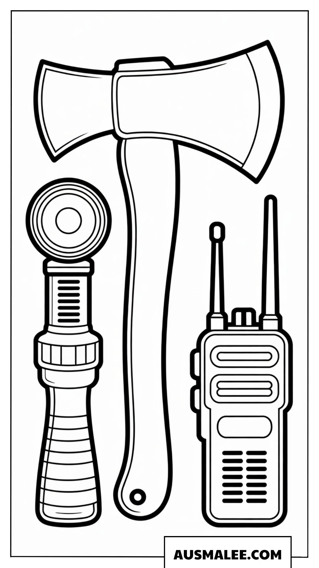 Ausmalbild Feuerwehr-Werkzeugset