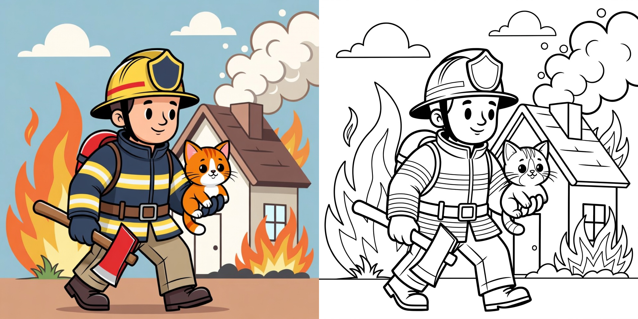 ft - Ausmalbild Feuerwehr brennendes Haus ft