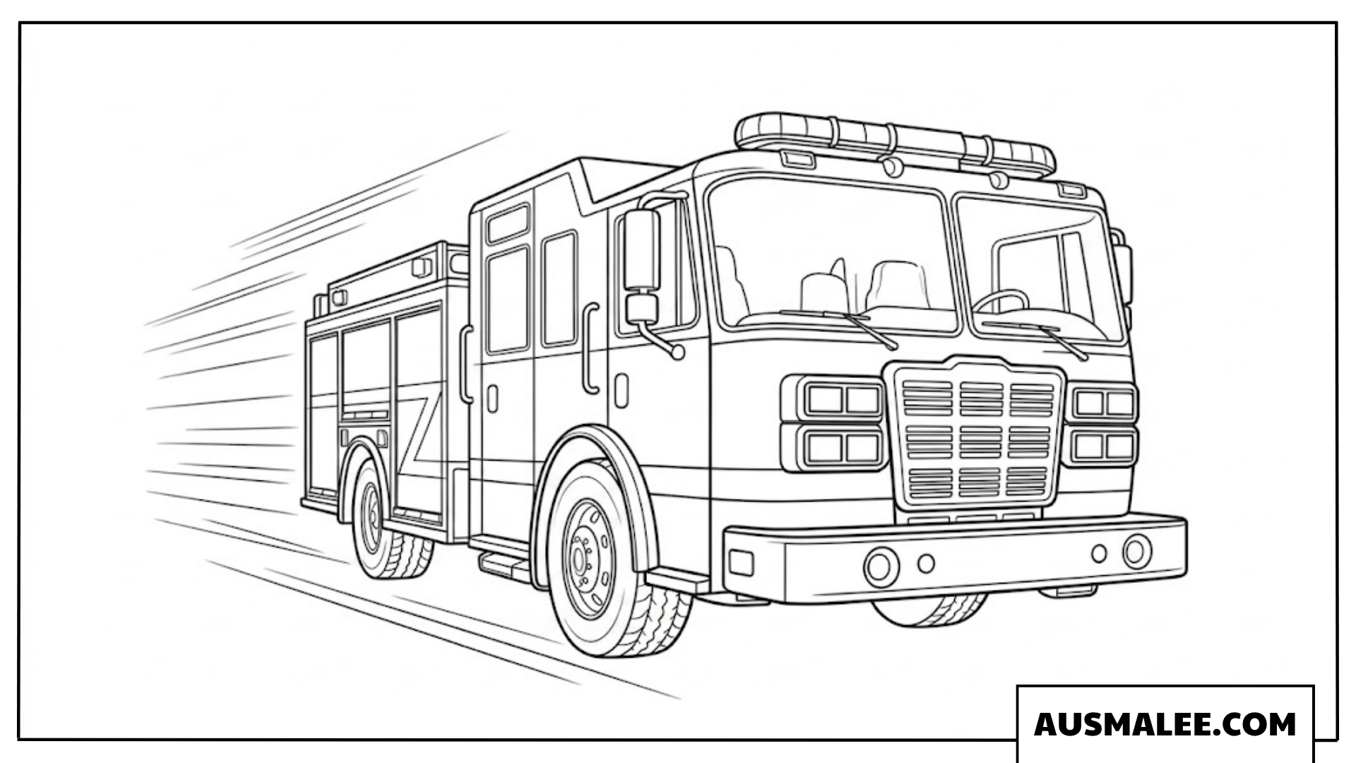 Ausmalbild Feuerwehrauto fährt durch dichten Rauch