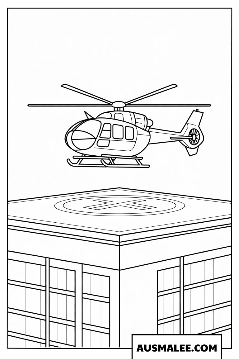 Ausmalbild Feuerwehrhubschrauber im Anflug