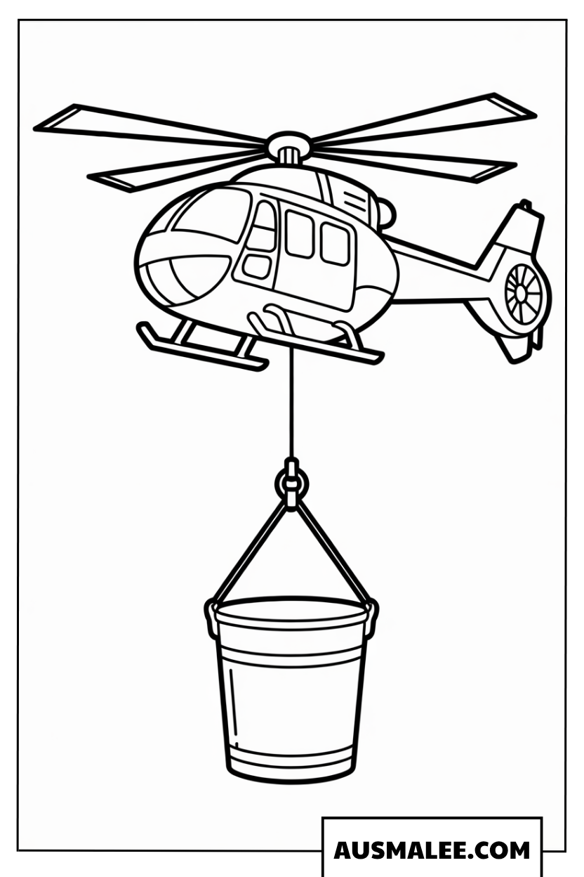 Ausmalbild Feuerwehrhubschrauber in der Luft
