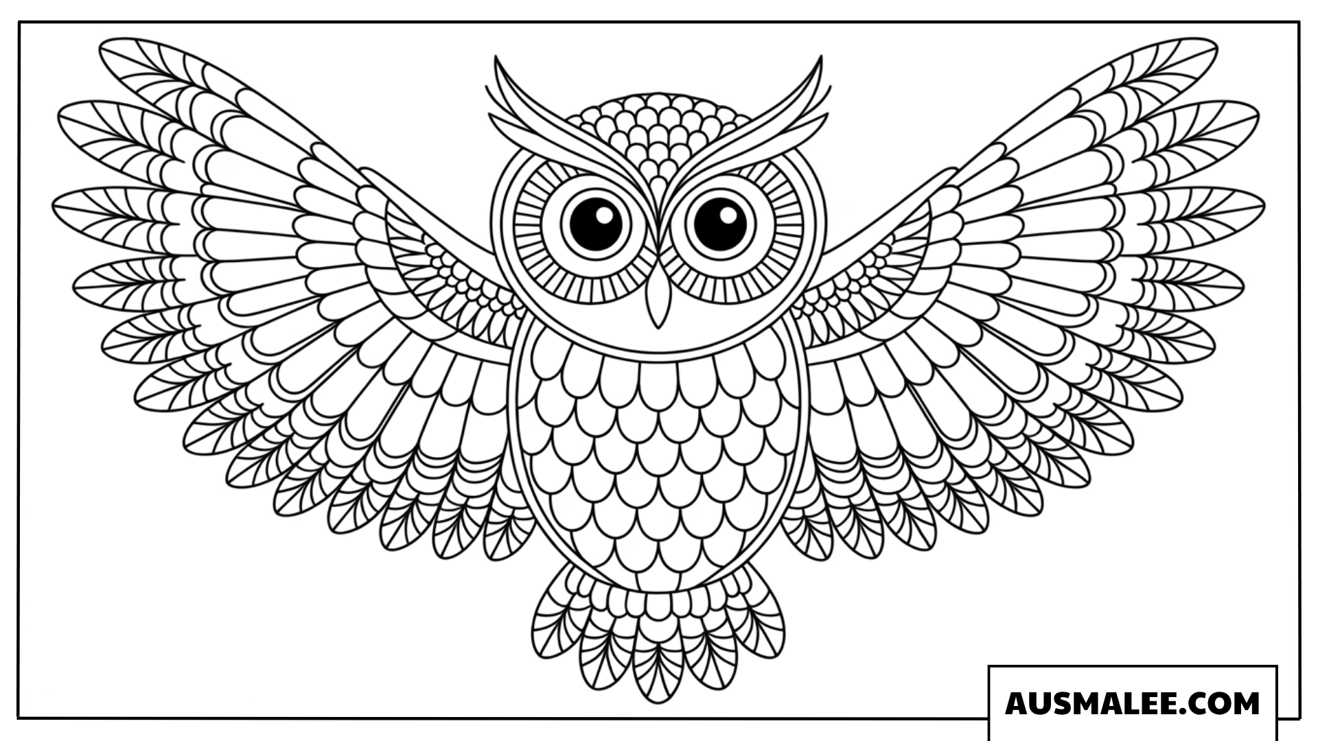 Ausmalbild Fliegende Eule mit gemusterten Flügeln