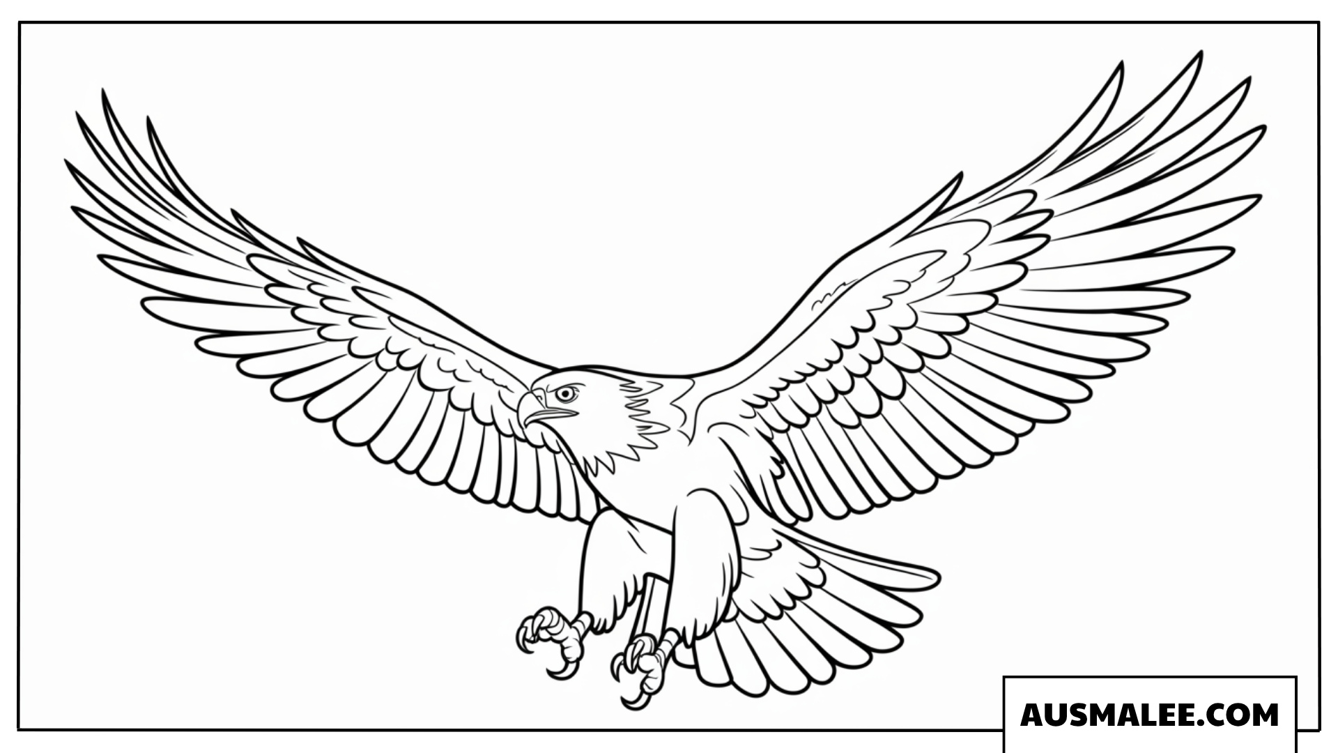 Ausmalbild Fliegender Adler mit weit geöffneten Flügeln
