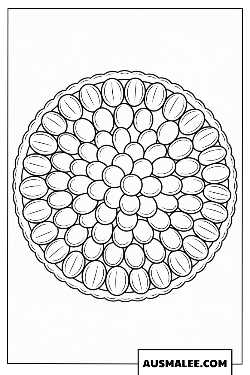 Ausmalbild Früchtetarte im komplexen Mandala-Stil