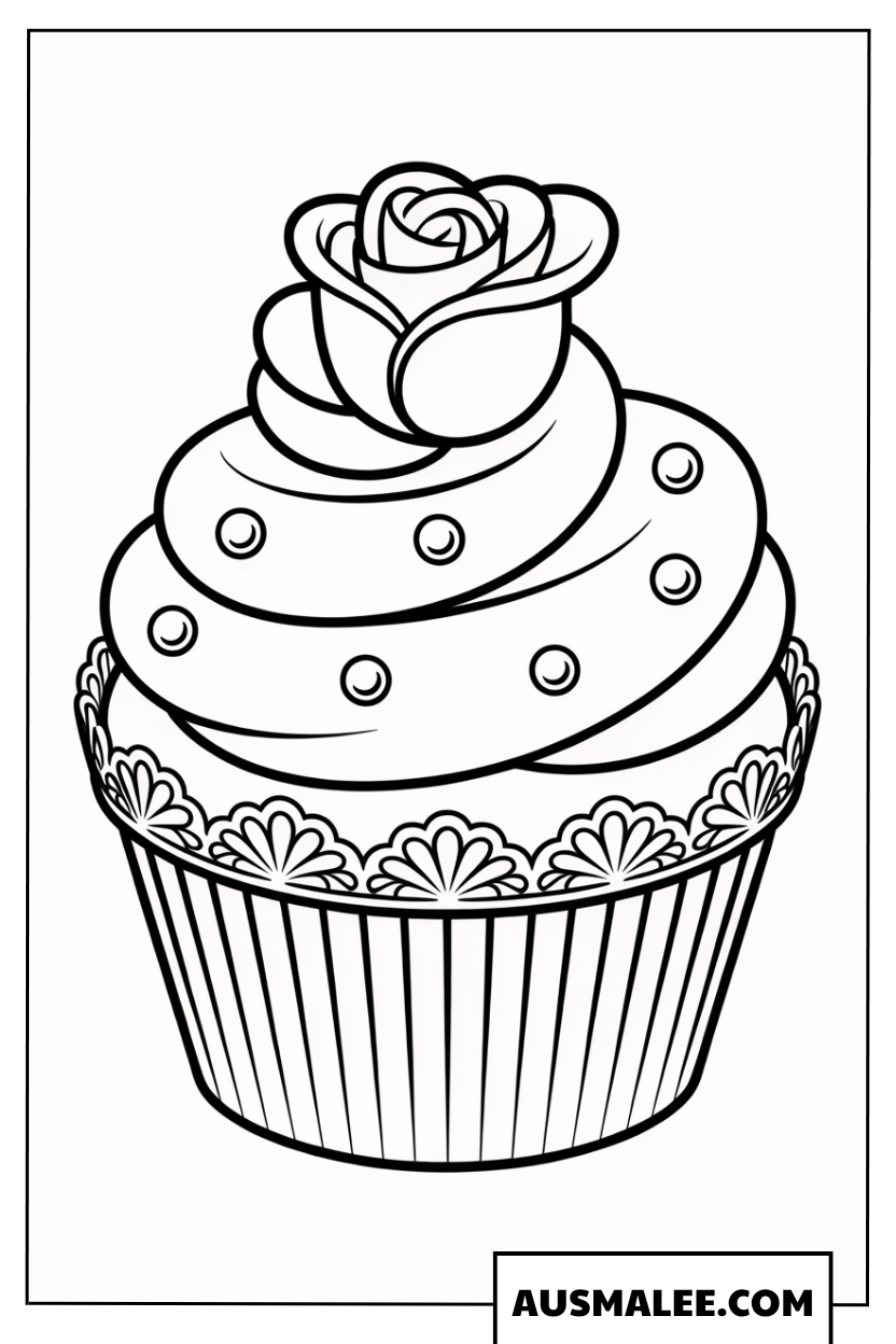 Ausmalbild Gala-Cupcake mit Spitzenrand