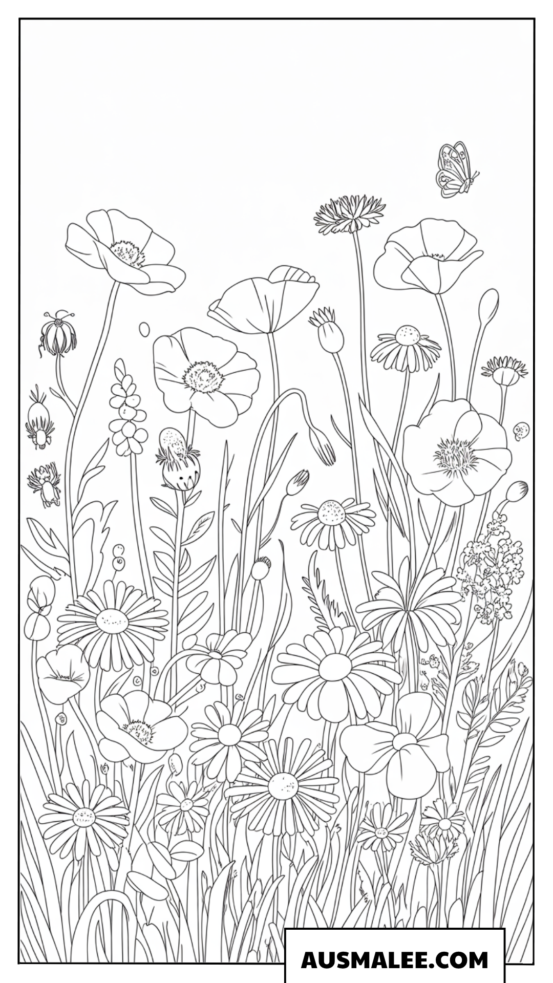 Ausmalbild Glockenblumen und Kamille im Detail