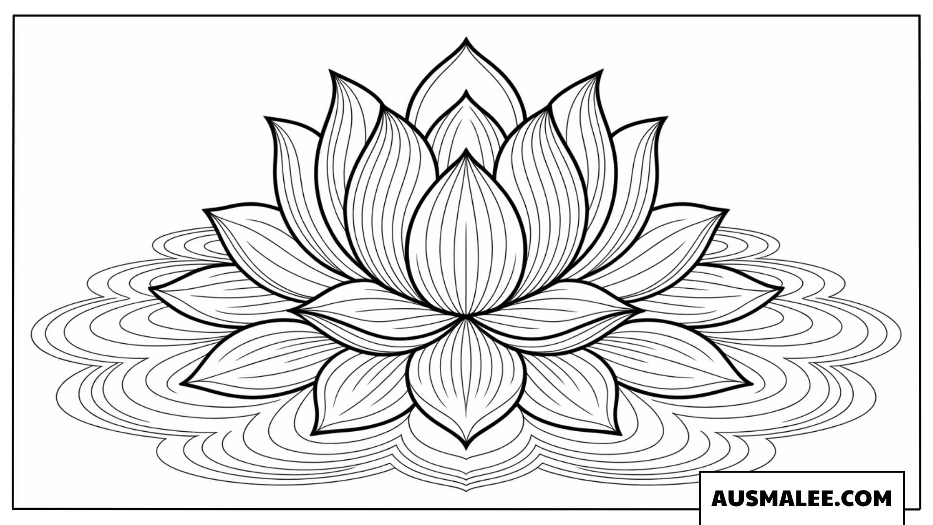 Ausmalbild Großer Lotus auf konzentrischen Wellenlinien