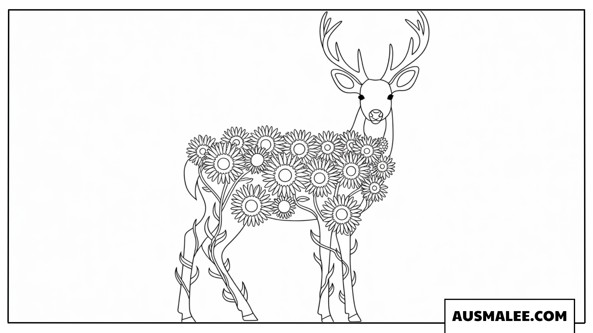 Ausmalbild Hirsch mit einem Rücken voller Blumen