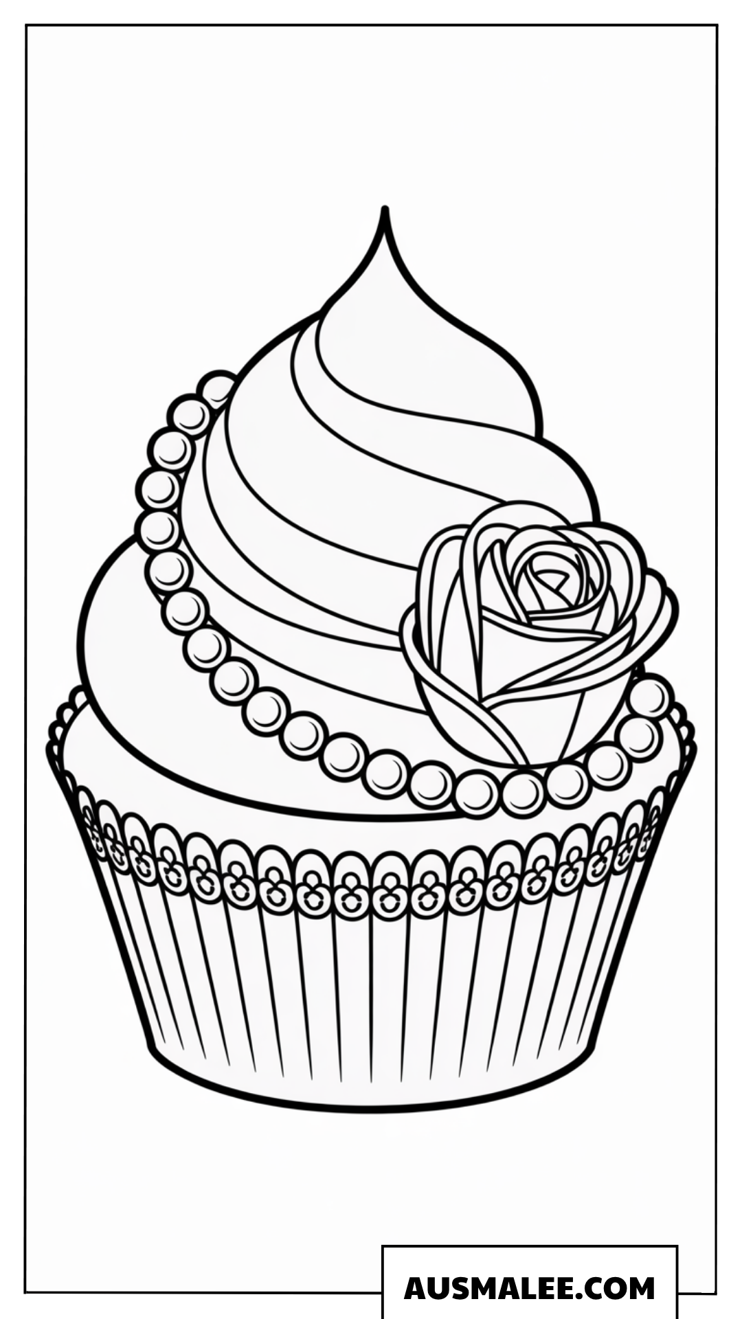 Ausmalbild Hochzeits-Cupcake mit Perlenkette