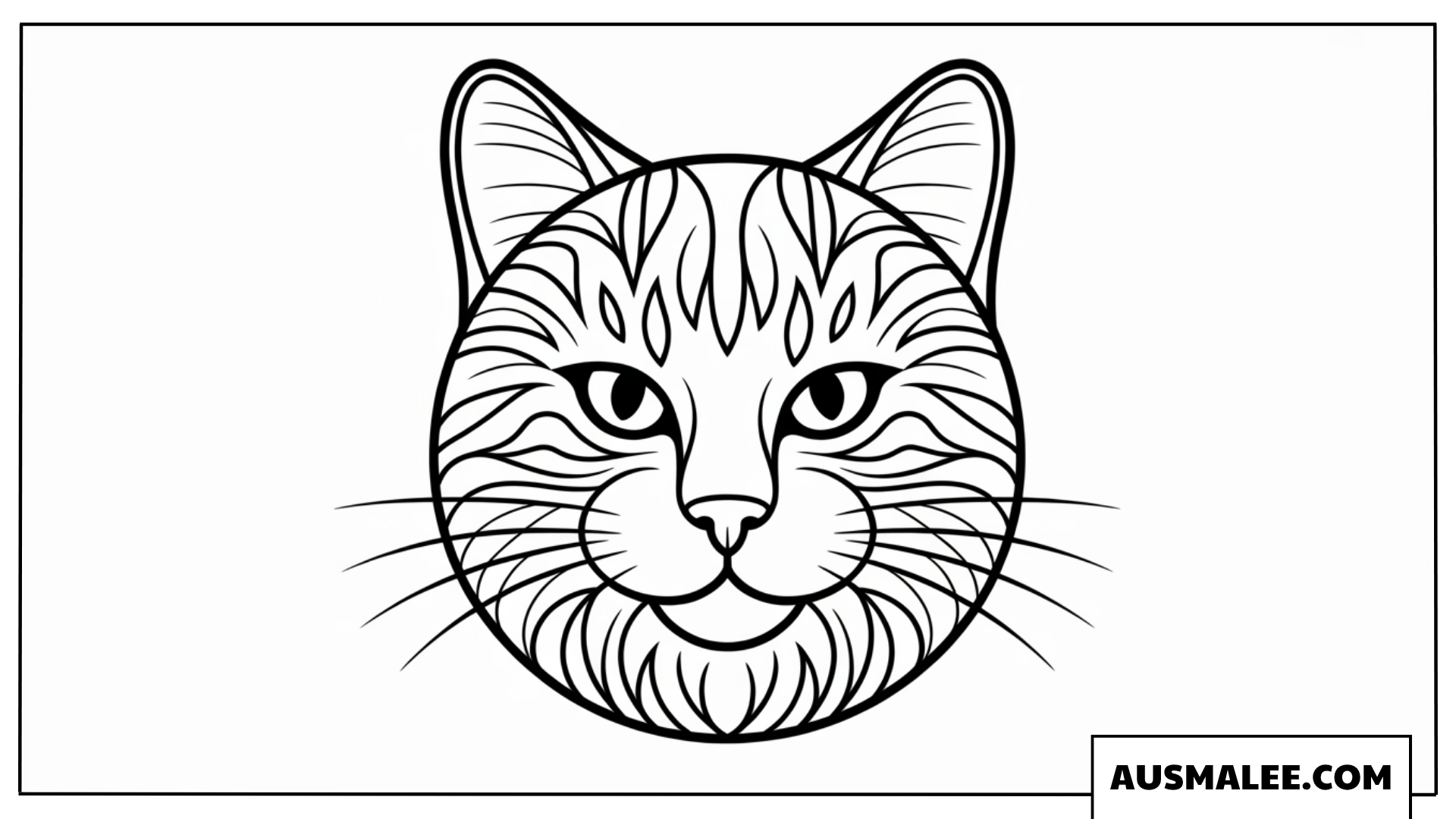 Ausmalbild Katzenkopf mit feinen Mustern im Gesicht