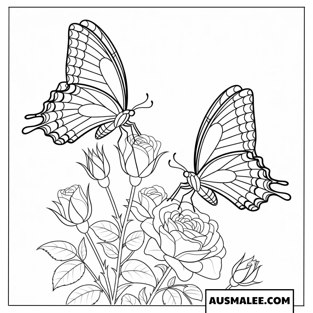 Ausmalbild Kleiner Schmetterling trinkt Nektar von einer Blüte