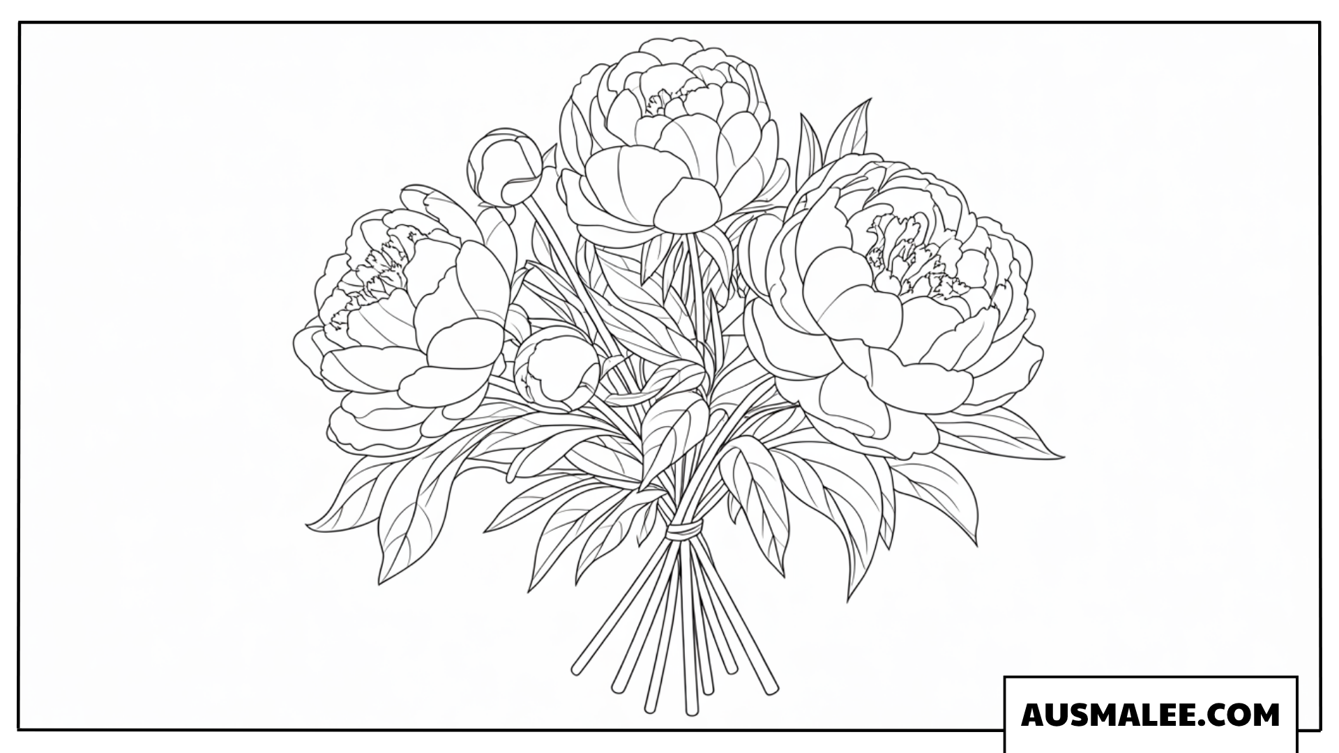 Ausmalbild Knospende Pfingstrosen auf filigranen Zweigen