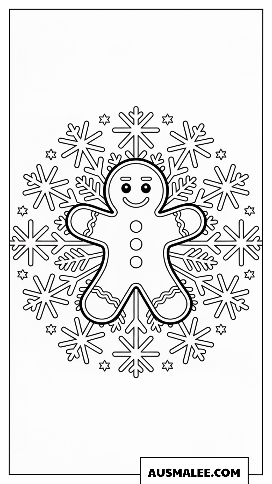 Ausmalbild Lebkuchenmann im Schneeflocken Mandala