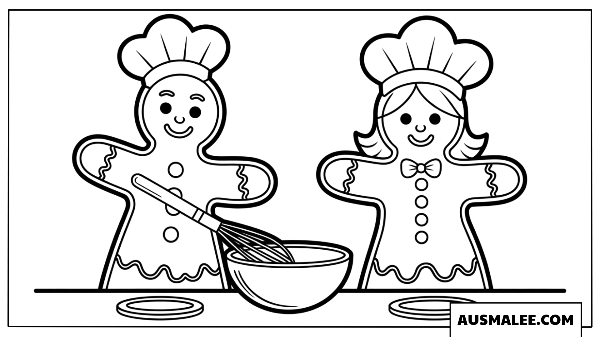 Ausmalbild Lebkuchenpaar beim Backen