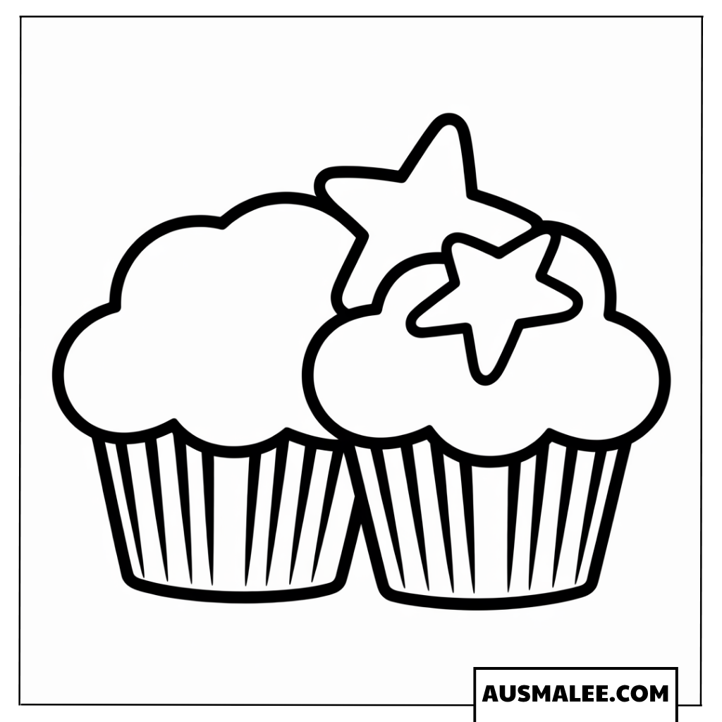 Ausmalbild Muffin-Paar mit Sternen