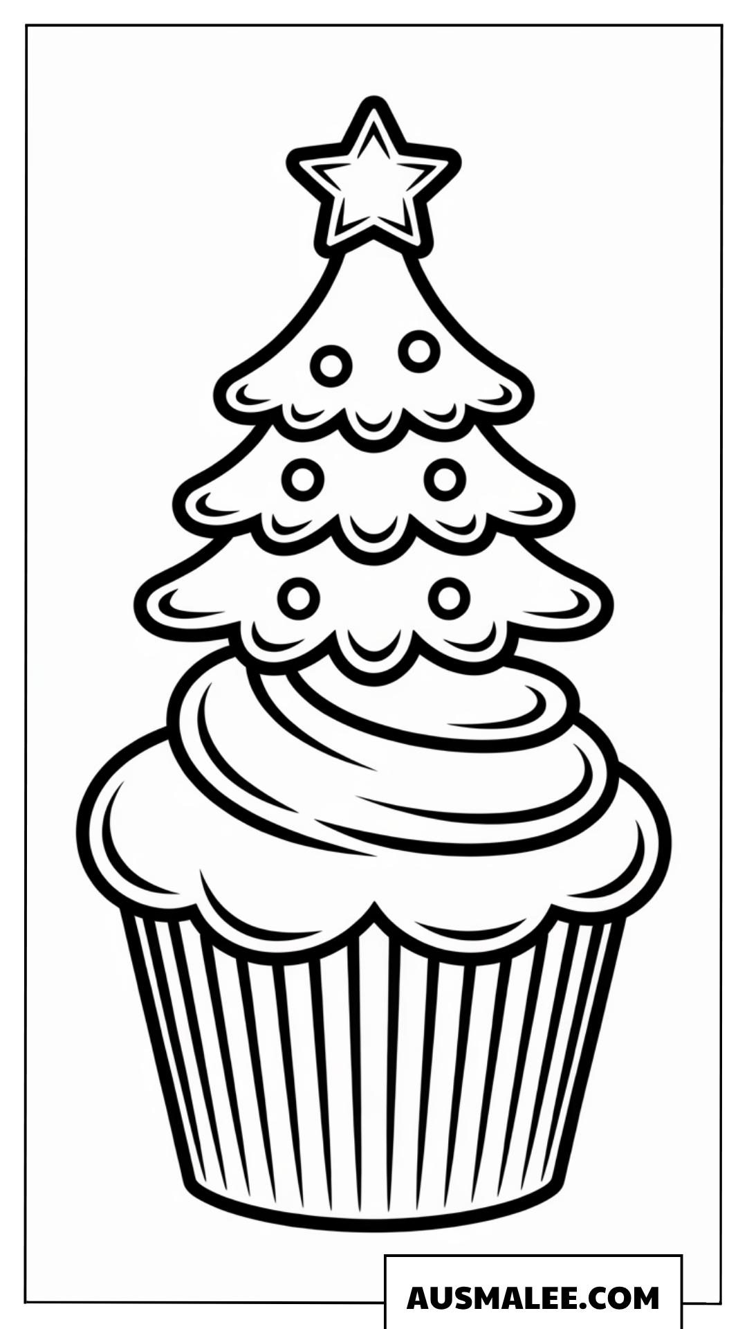 Ausmalbild Muffin als Weihnachtsbaum