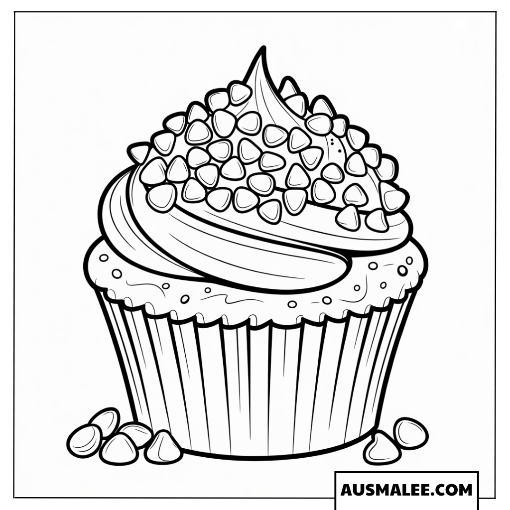 Ausmalbild Muffin mit Schokoladenstückchen