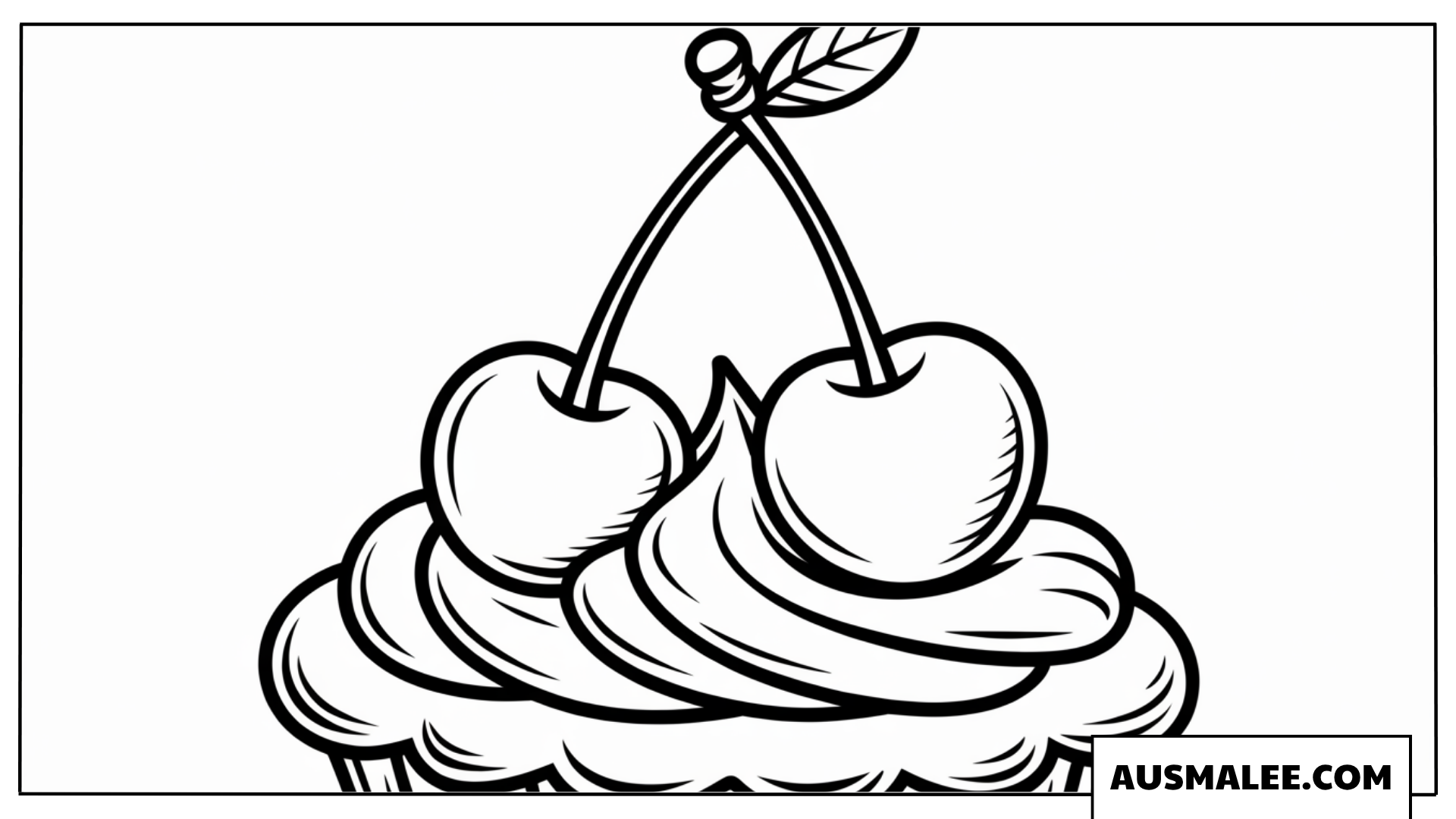 Ausmalbild Muffin mit einem Kirschenpaar