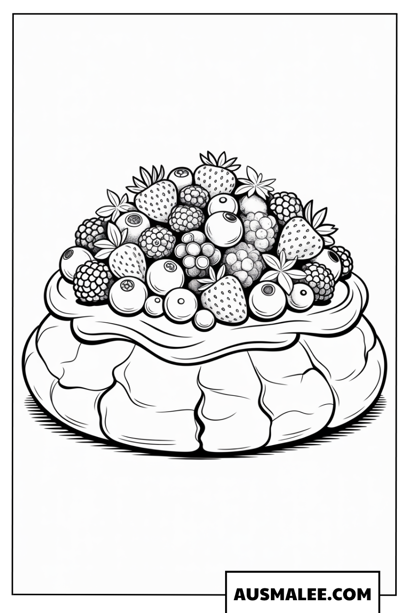 Ausmalbild Pavlova-Kuchen mit Beeren