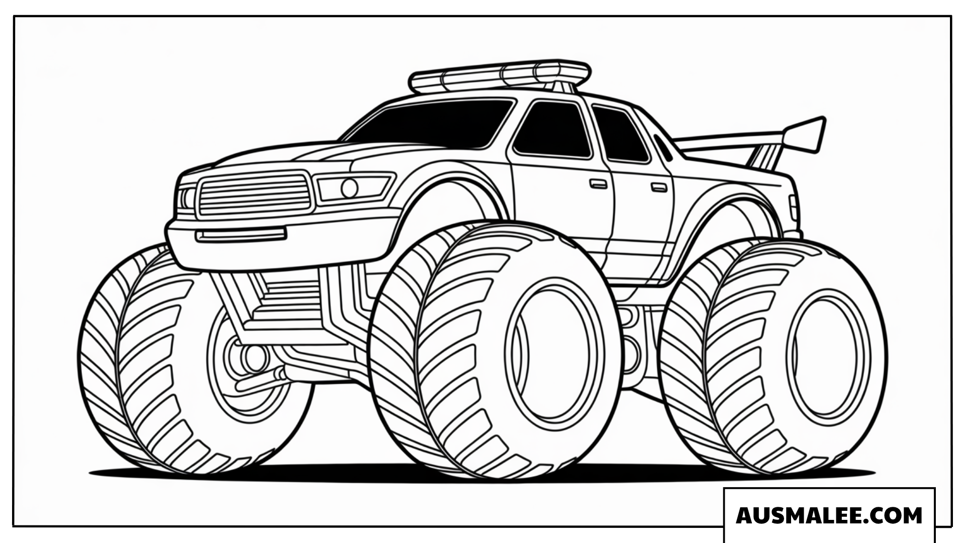 Ausmalbild Polizei Monstertruck im sportlichen Hot Wheels Design