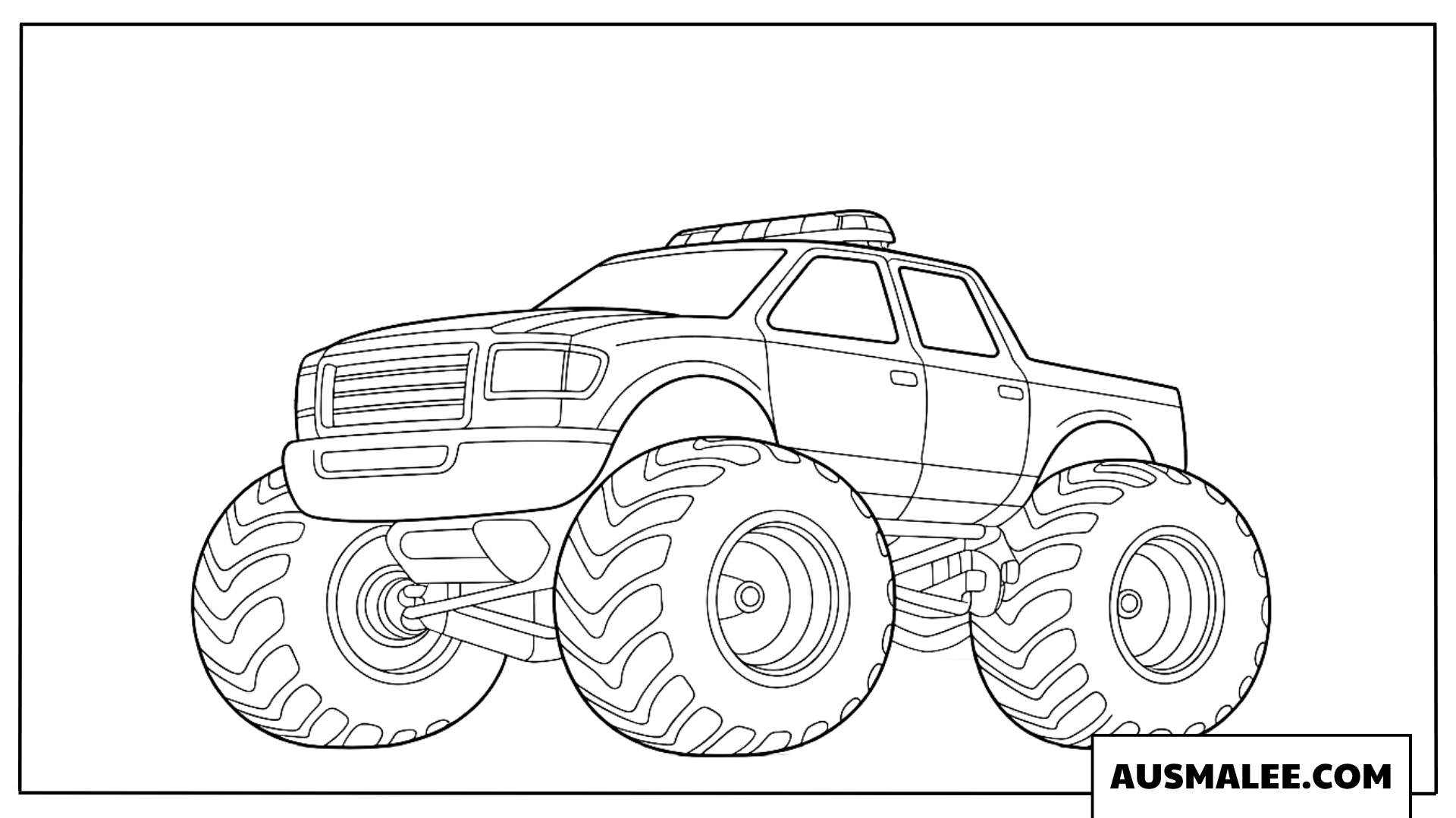Ausmalbild Polizei Monstertruck in klarem und einfachem Design