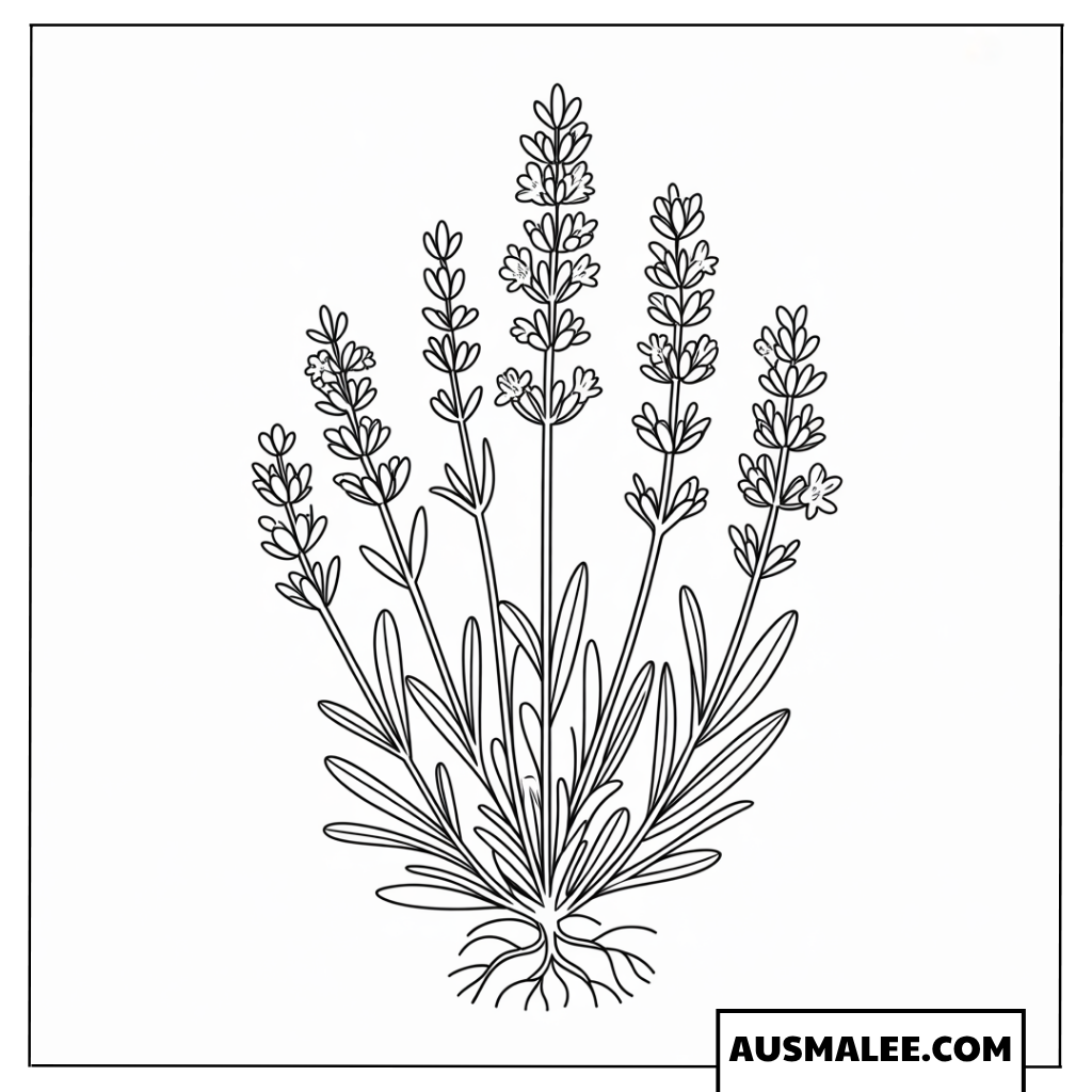 Ausmalbild Realistische Wildblumen mit feinen Wurzeln