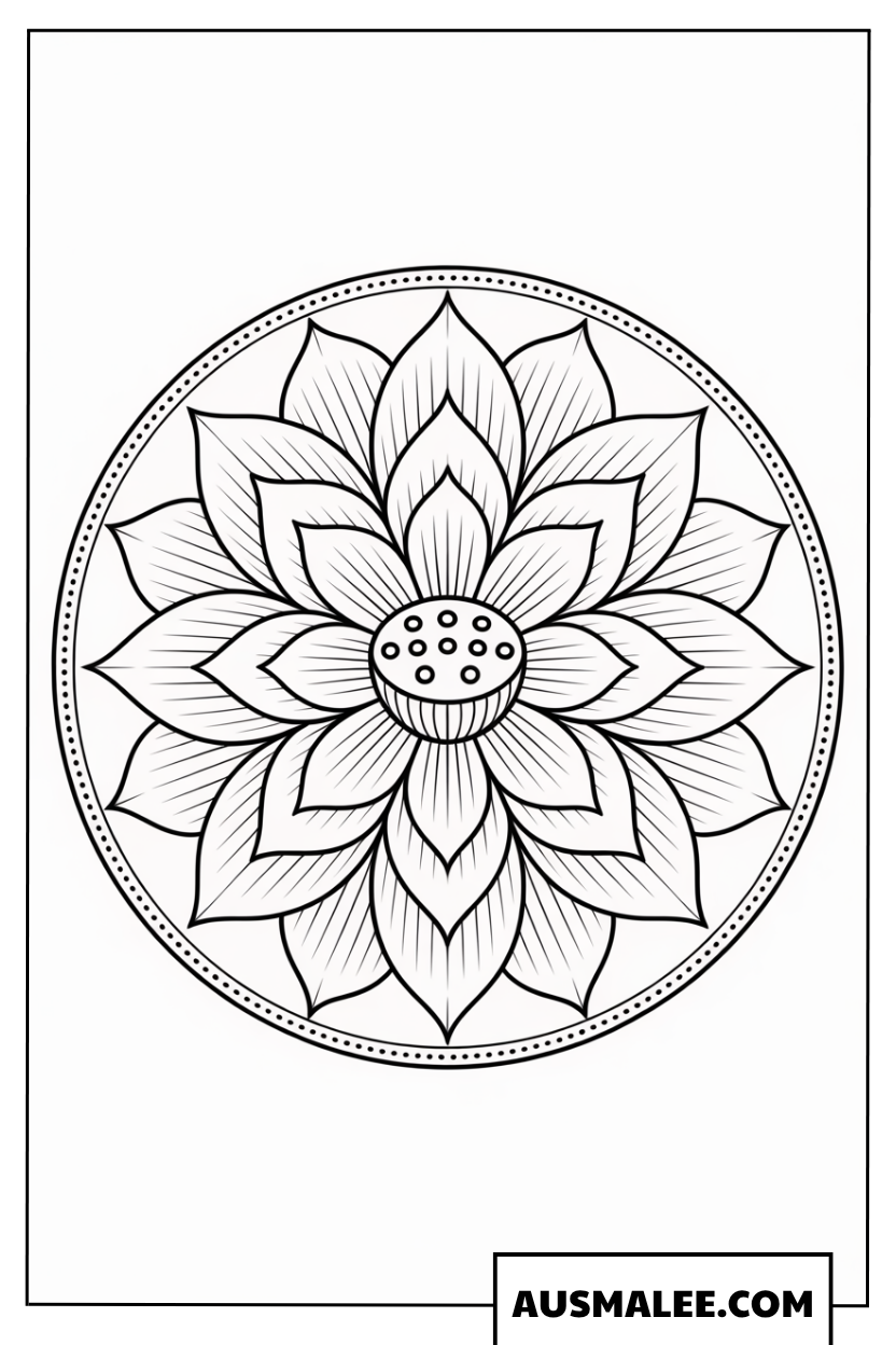Ausmalbild Rundes Blumen-Mandala mit Blütenmotiven