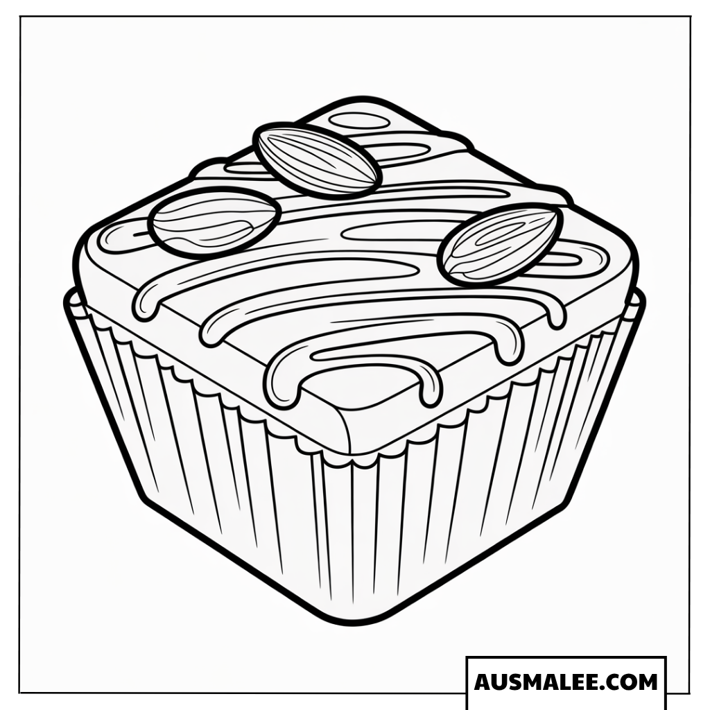 Ausmalbild Schokoladen-Brownie mit Mandeln