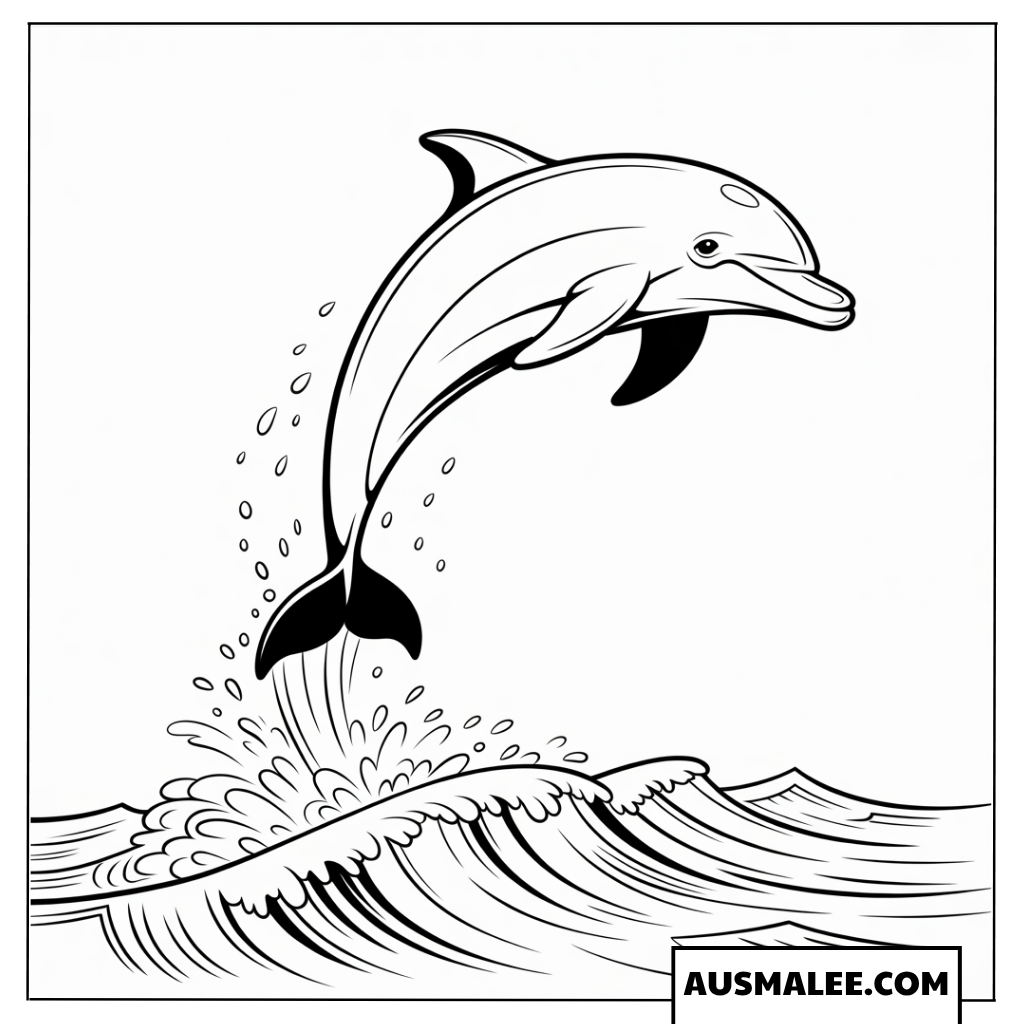 Ausmalbild Springender Delfin aus den Meereswellen